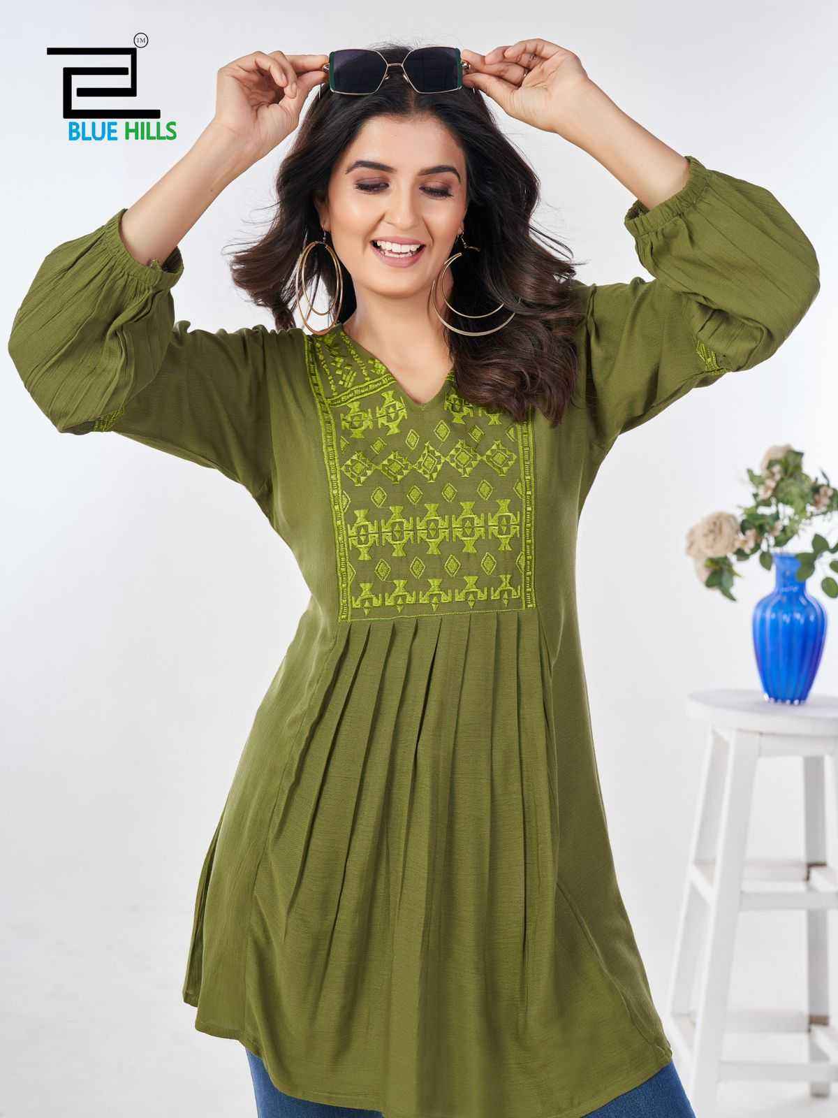 Blue Hills Manu Bhaker Rayon Kurti 4 pcs Catalogue