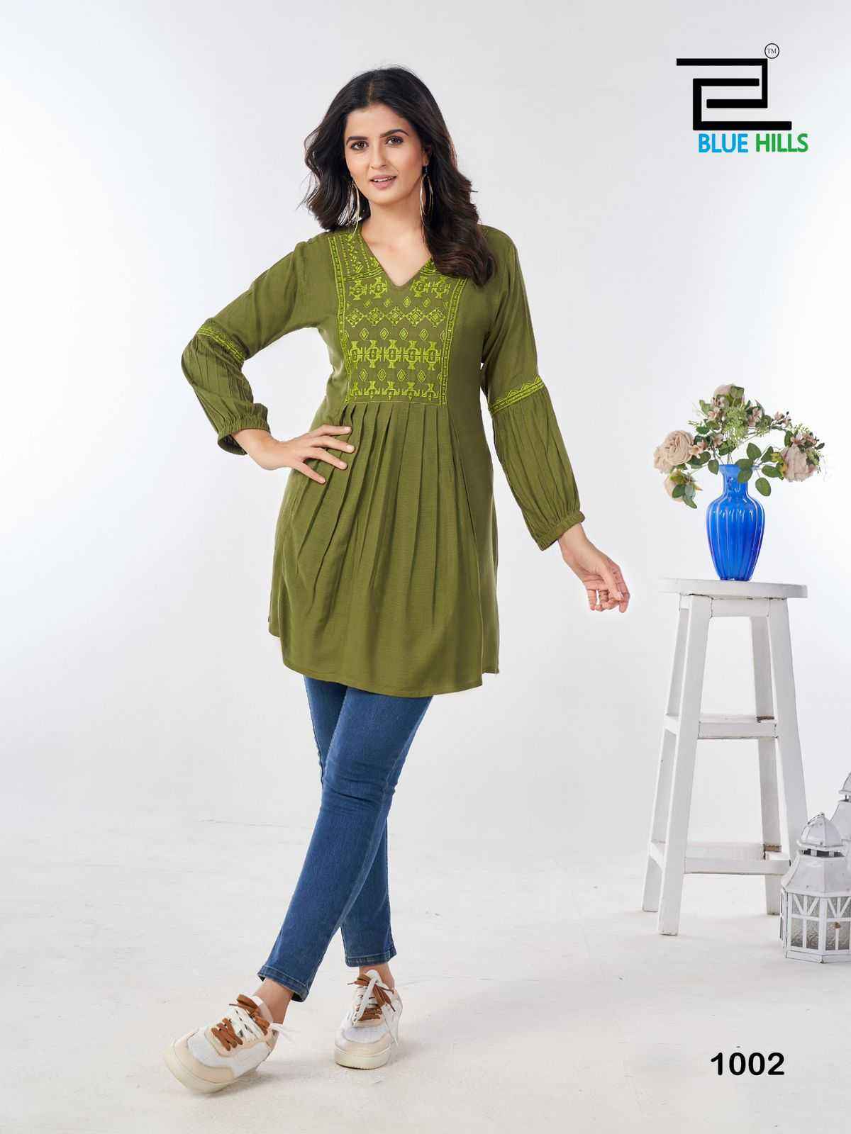 Blue Hills Manu Bhaker Rayon Kurti 4 pcs Catalogue