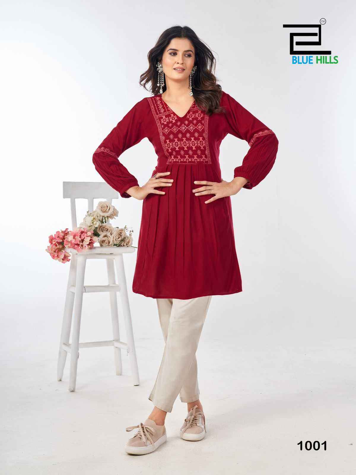 Blue Hills Manu Bhaker Rayon Kurti 4 pcs Catalogue