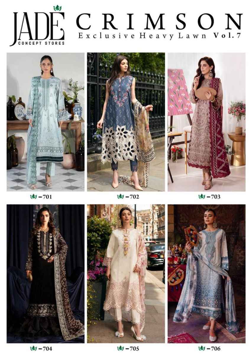 Jade Crimson Exclusive Heavy Lawn Collection Vol 7 Cotton Dress Material 6 pc Cataloge