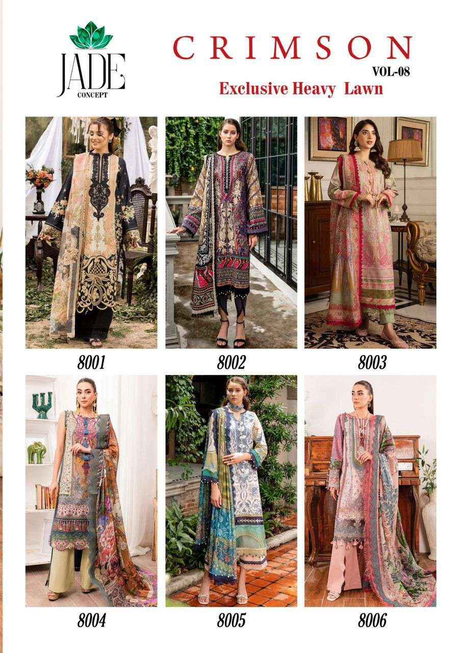 Jade Crimson Exclusive Heavy Lawn Collection Vol 8 Cotton Dress Material 6 pc Cataloge