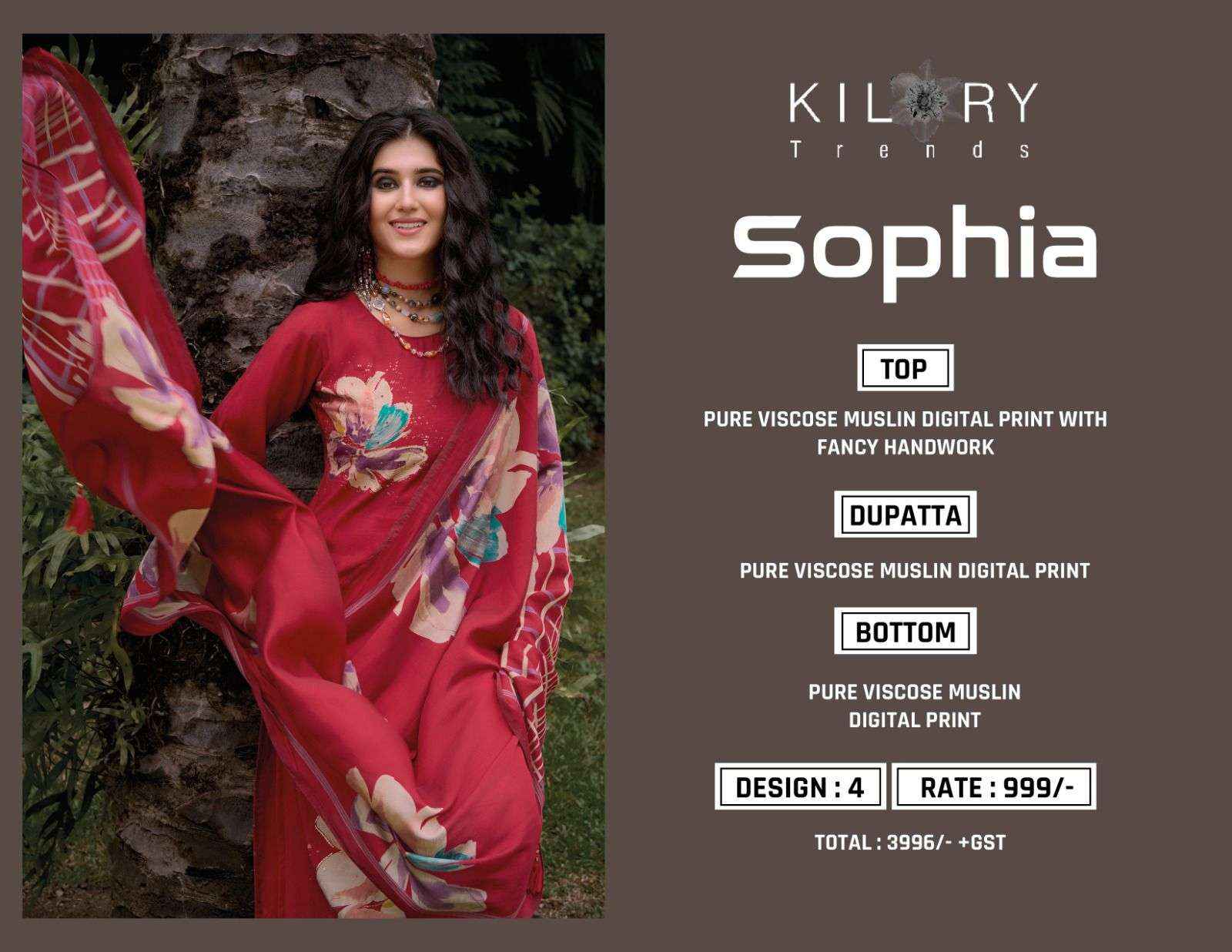 Kaavish Sophia Viscose Muslin Dress Material 4 pcs Catalogue