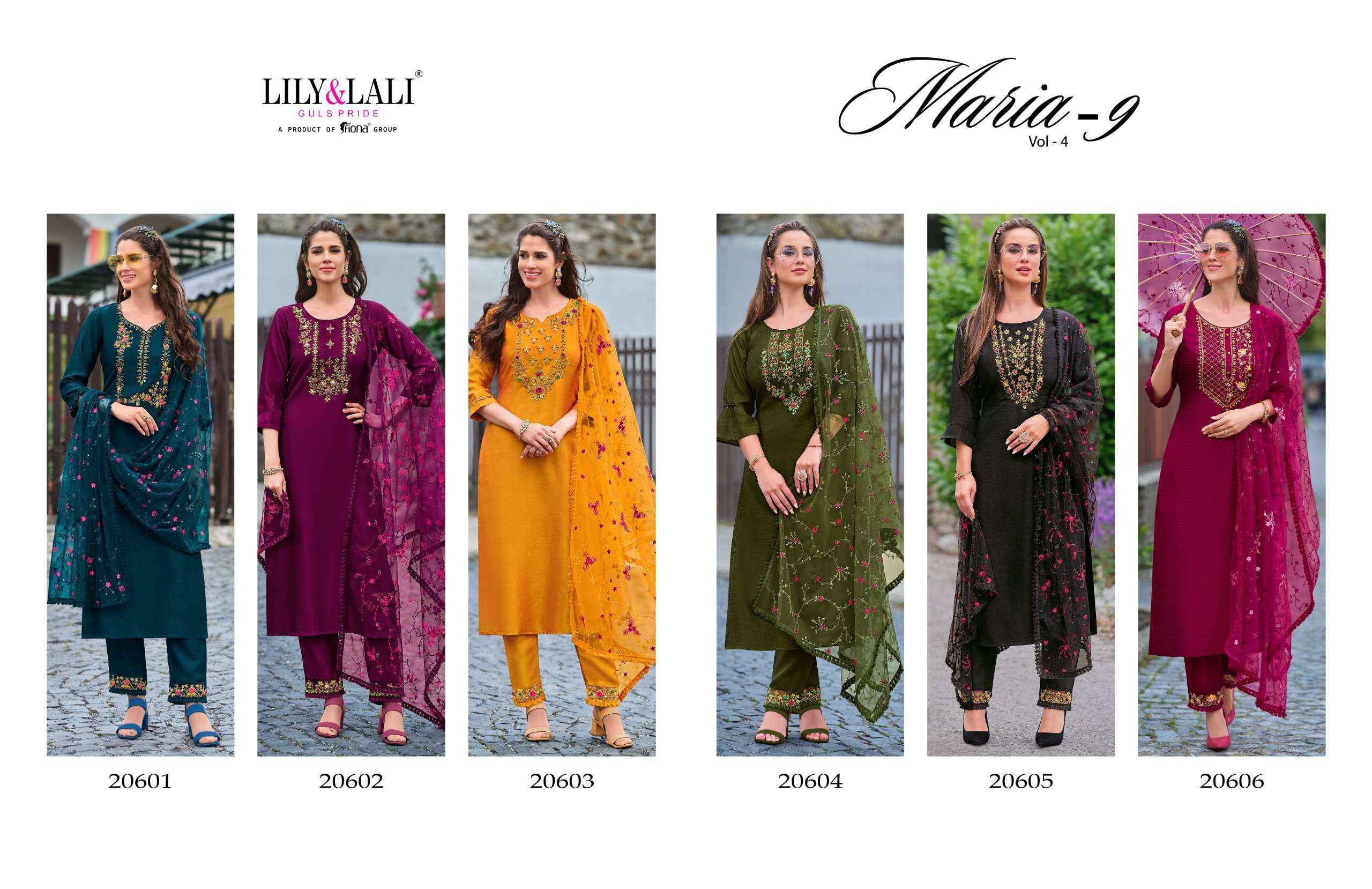 Lily & Lali Maria 9 Vol 4 Readymade Silk Dress 6 pcs Catalogue