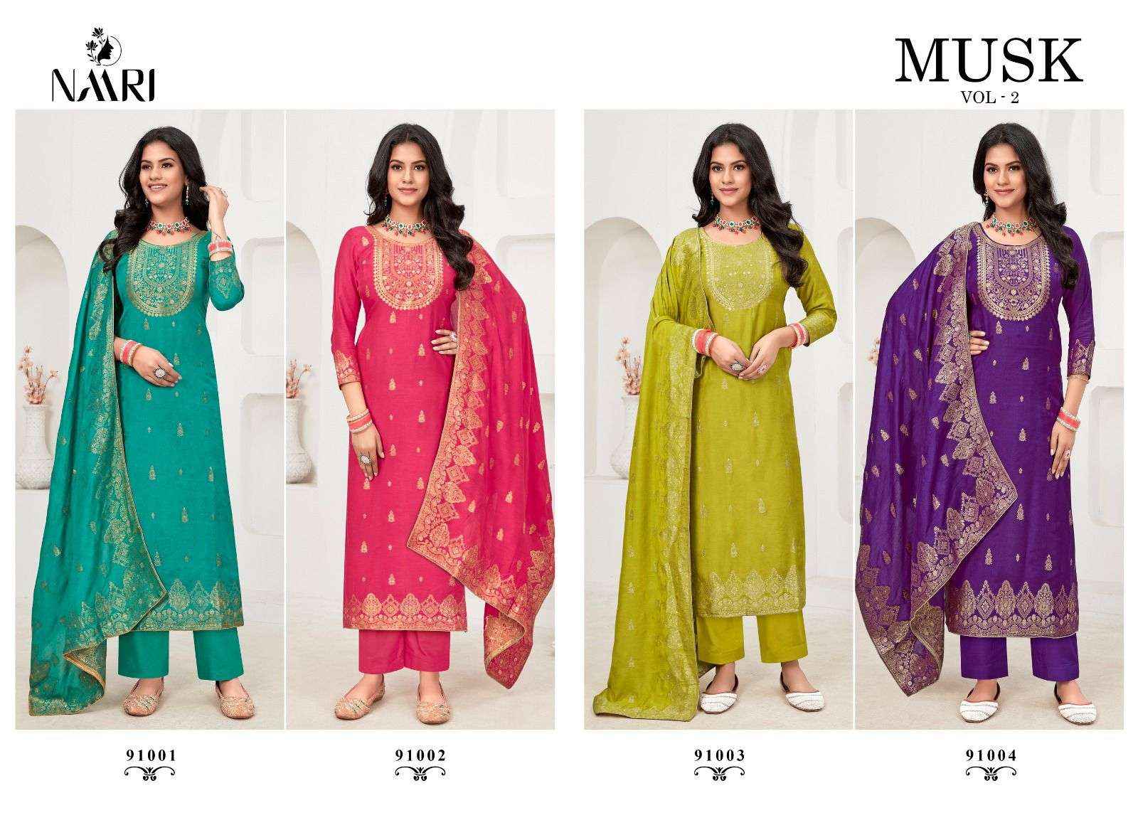 Naari Musk Vol 2 Muslin Jacquard Dress Material 4 pcs Catalogue