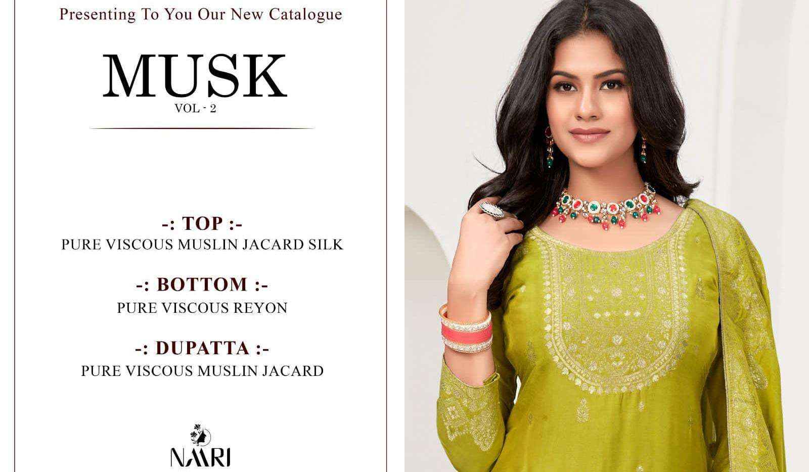 Naari Musk Vol 2 Muslin Jacquard Dress Material 4 pcs Catalogue