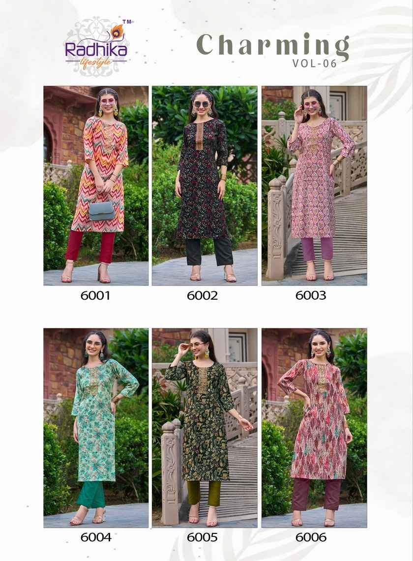 Radhika Lifestyle Charming Vol 6 Chanderi Kurti 6 pcs Catalogue