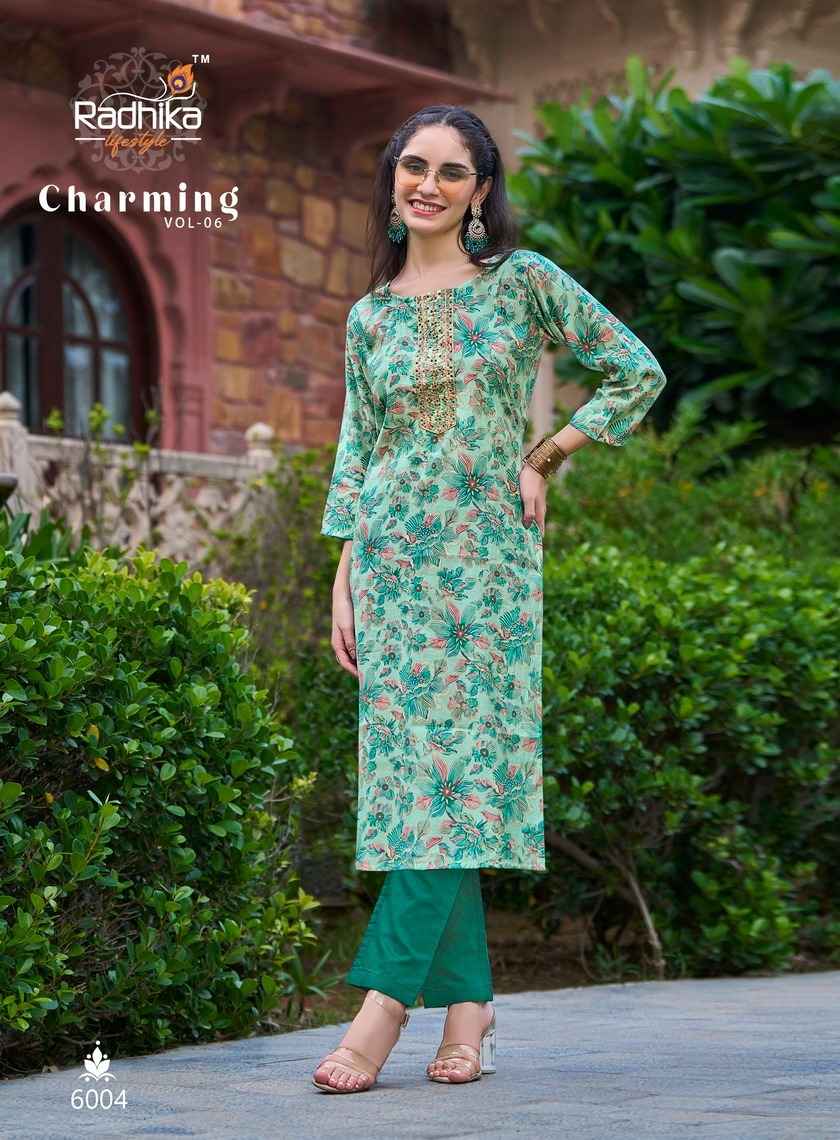 Radhika Lifestyle Charming Vol 6 Chanderi Kurti 6 pcs Catalogue