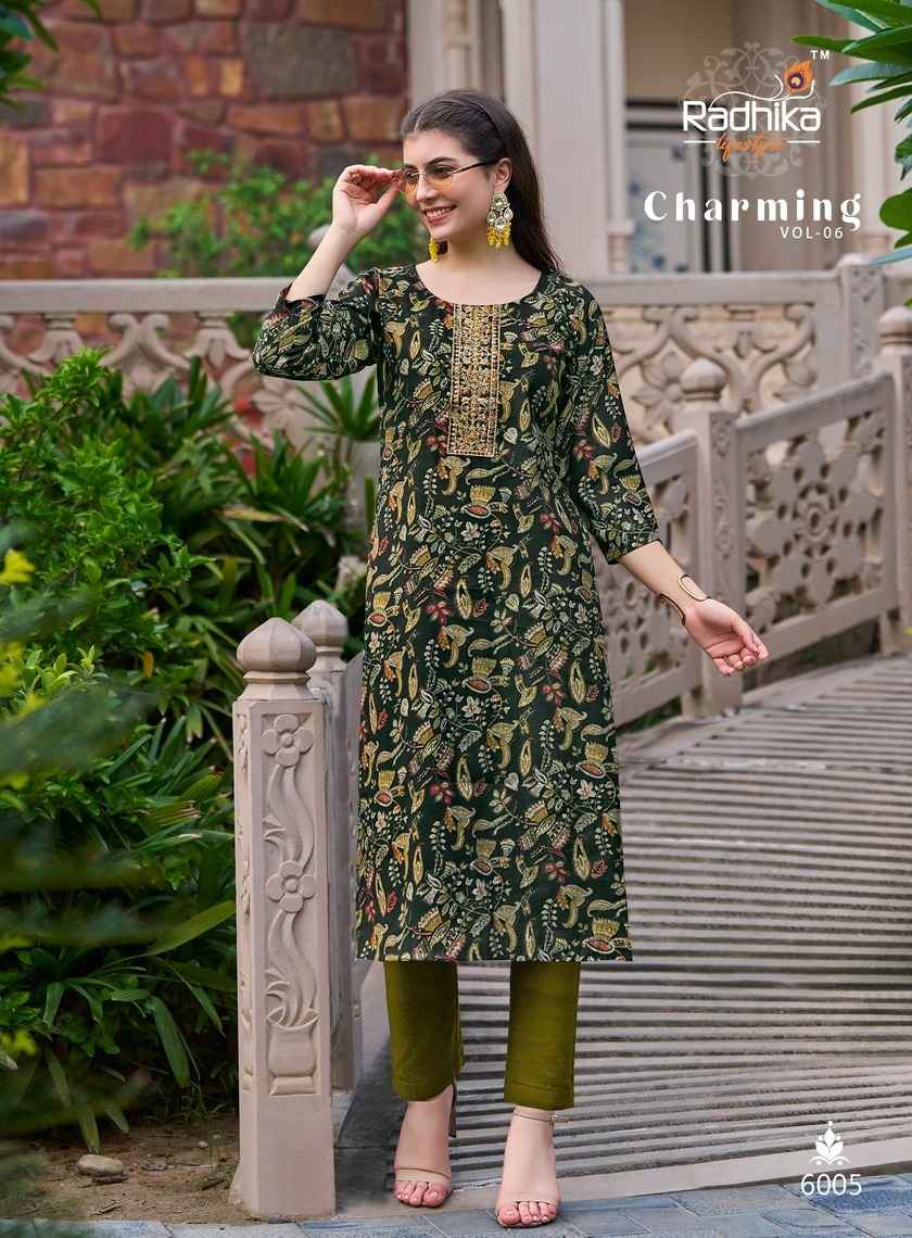 Radhika Lifestyle Charming Vol 6 Chanderi Kurti 6 pcs Catalogue