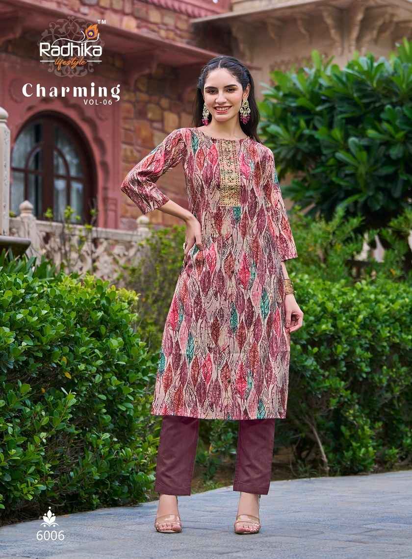 Radhika Lifestyle Charming Vol 6 Chanderi Kurti 6 pcs Catalogue