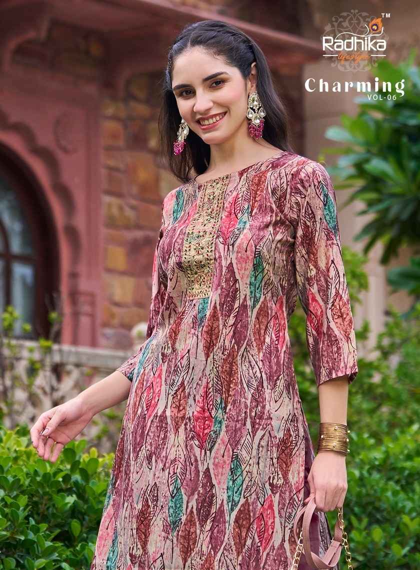 Radhika Lifestyle Charming Vol 6 Chanderi Kurti 6 pcs Catalogue