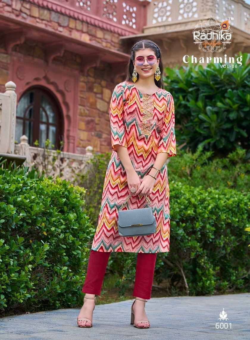 Radhika Lifestyle Charming Vol 6 Chanderi Kurti 6 pcs Catalogue