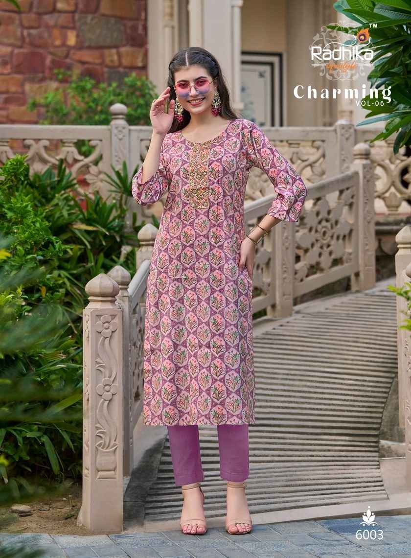 Radhika Lifestyle Charming Vol 6 Chanderi Kurti 6 pcs Catalogue