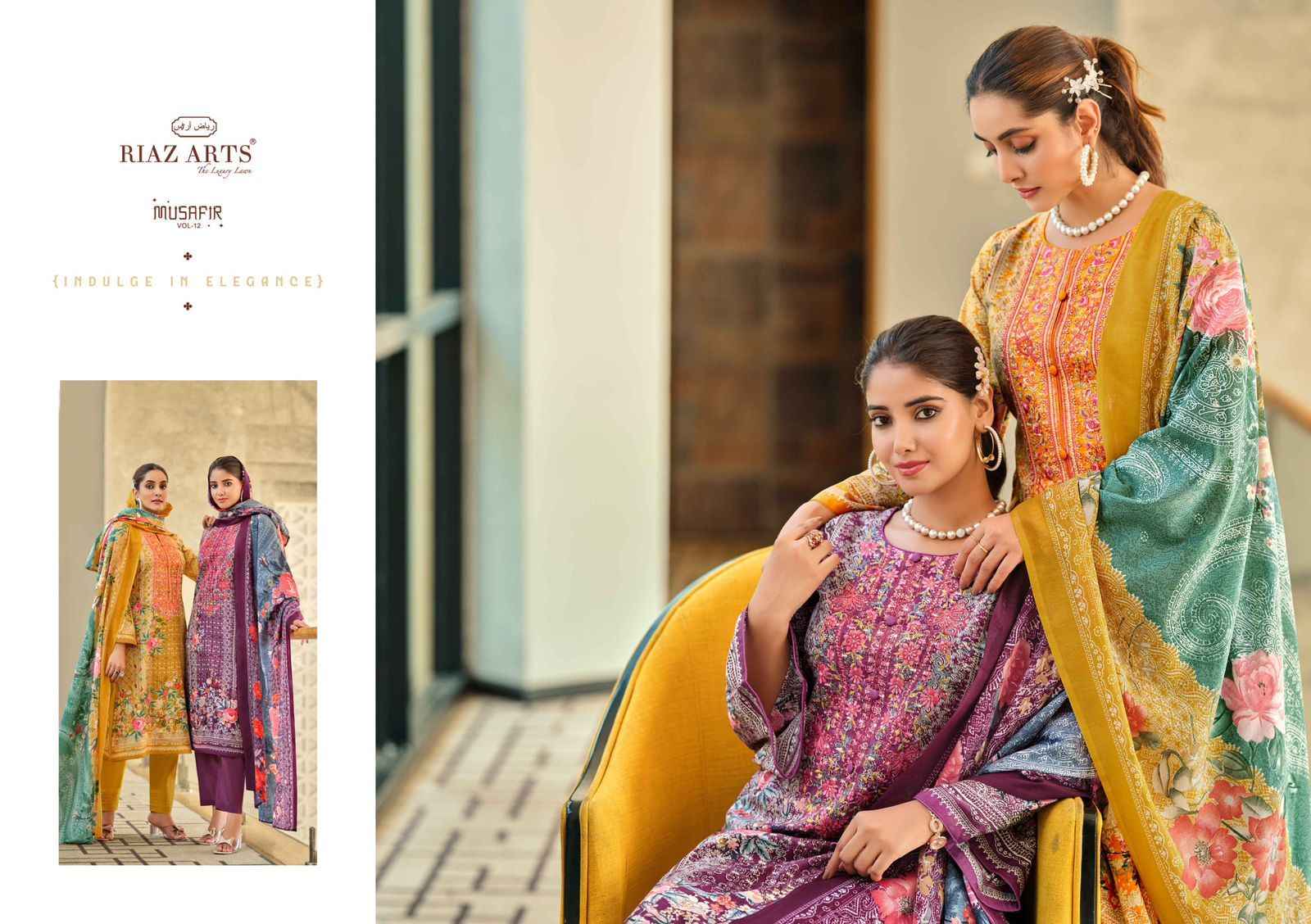 Riaz Arts Musafir Vol 12 Lawn Cotton Dress Material 8 pcs Catalogue