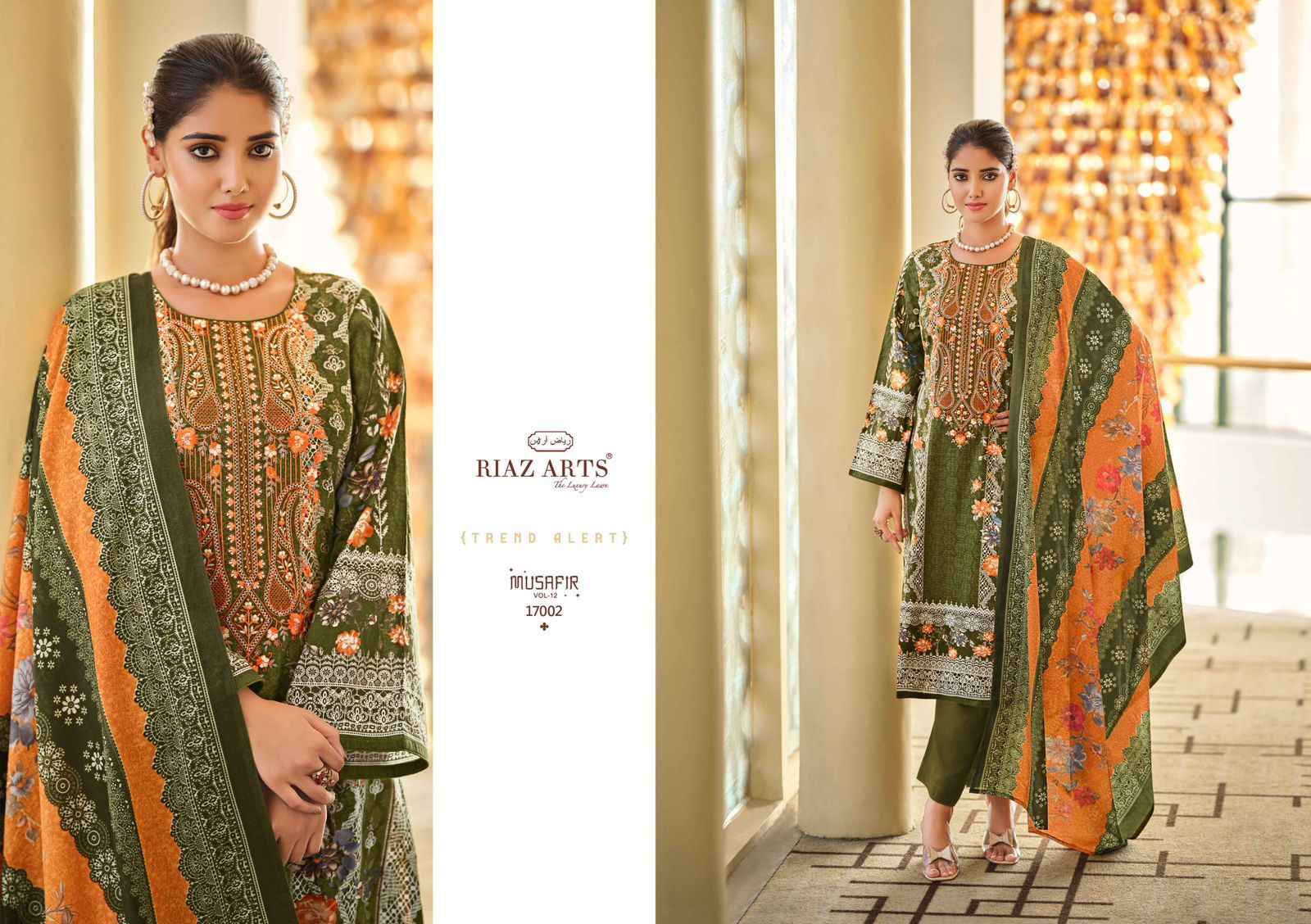 Riaz Arts Musafir Vol 12 Lawn Cotton Dress Material 8 pcs Catalogue