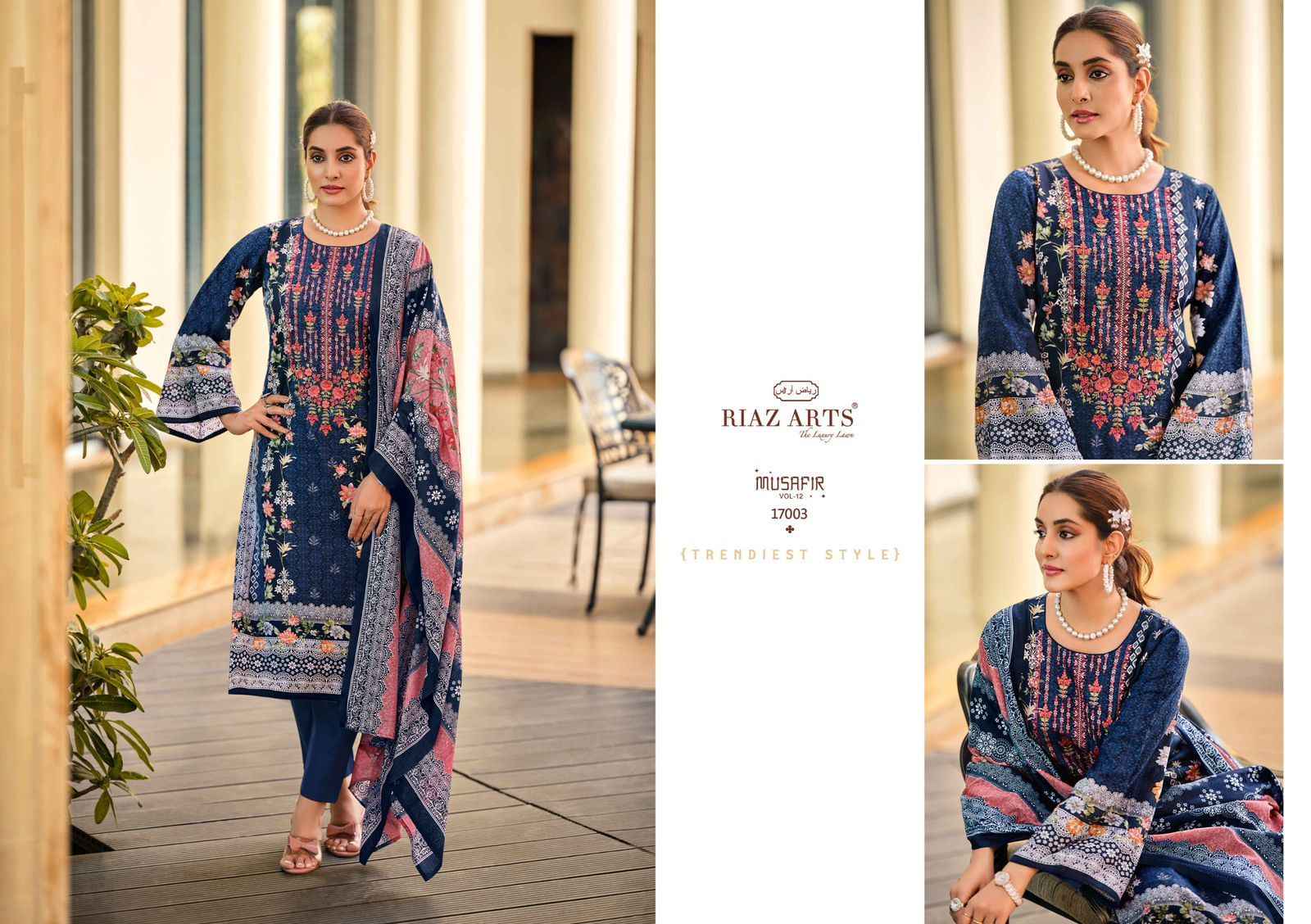 Riaz Arts Musafir Vol 12 Lawn Cotton Dress Material 8 pcs Catalogue
