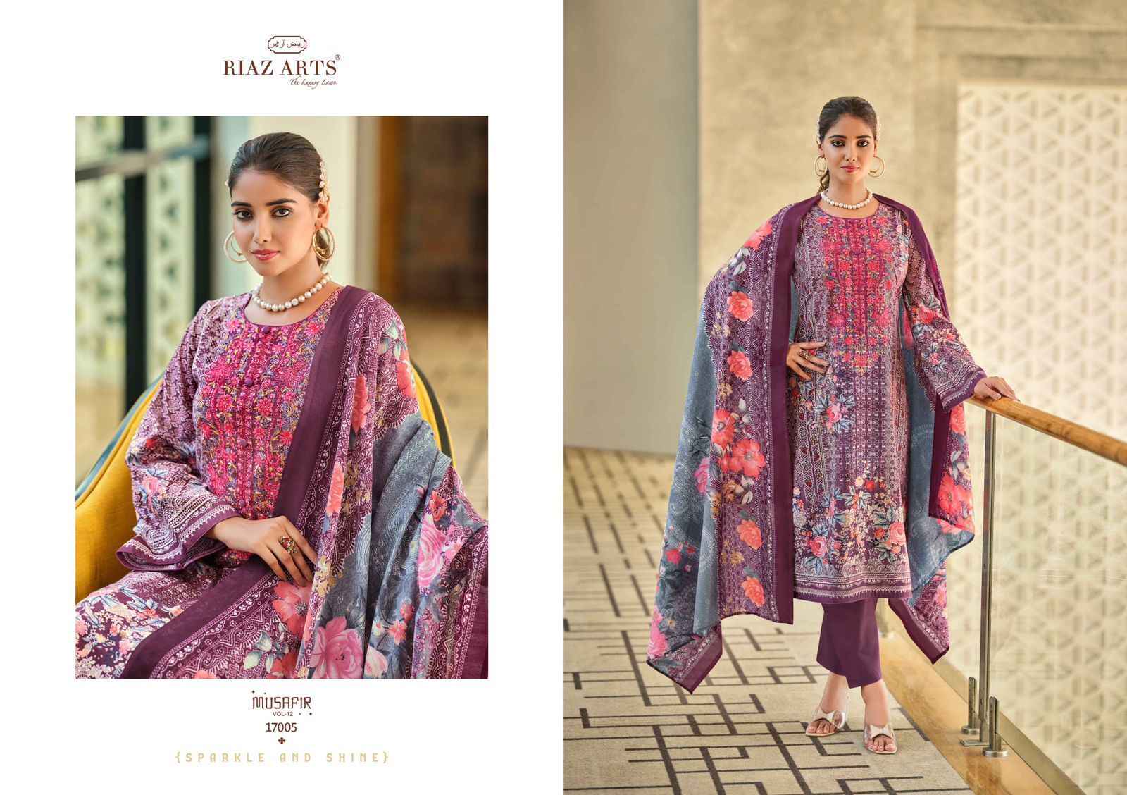 Riaz Arts Musafir Vol 12 Lawn Cotton Dress Material 8 pcs Catalogue