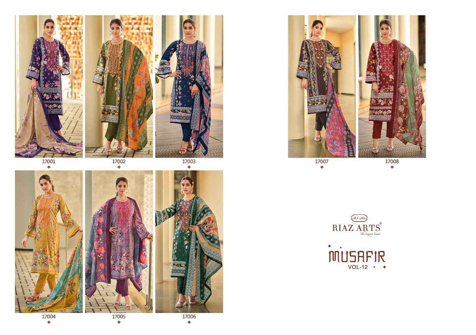 Riaz Arts Musafir Vol 12 Lawn Cotton Dress Material 8 pcs Catalogue