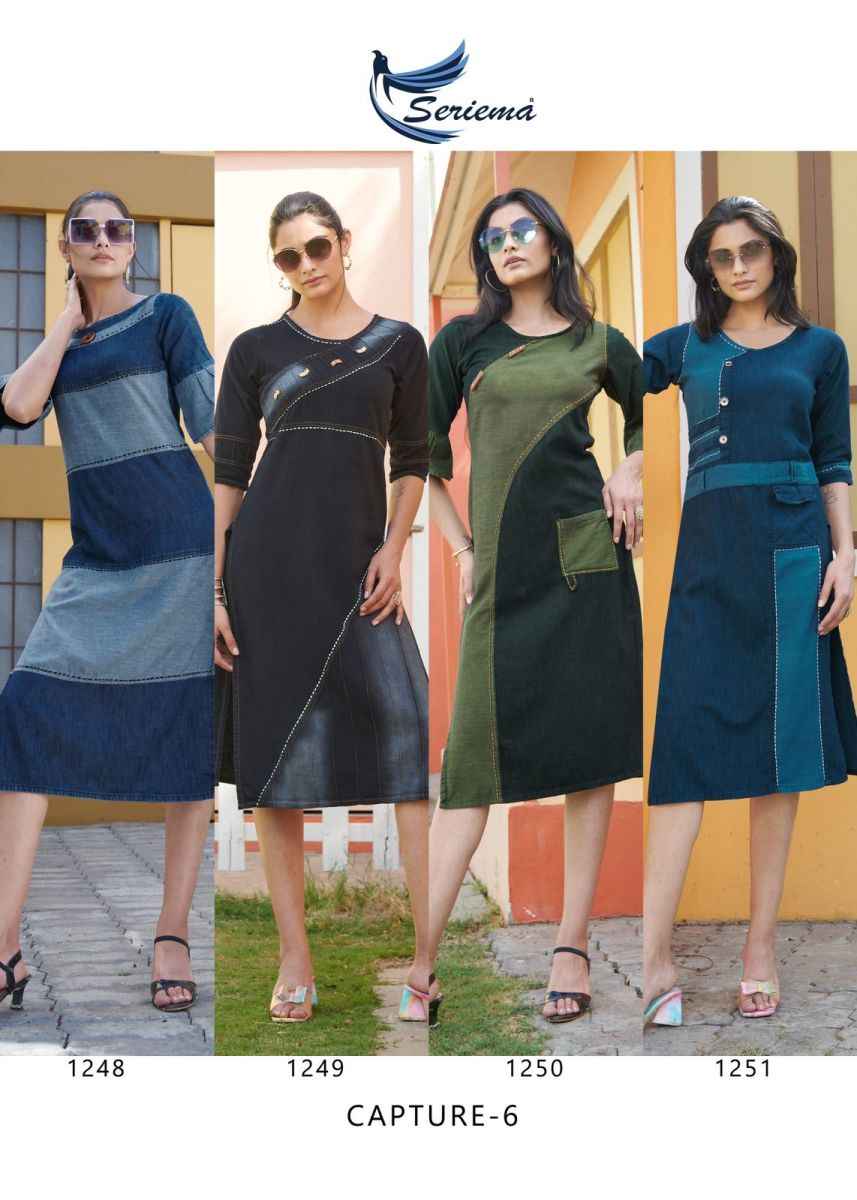Seriema Kumb Capture Vol 6 Cotton Denim Kurti 8 pcs Catalogue