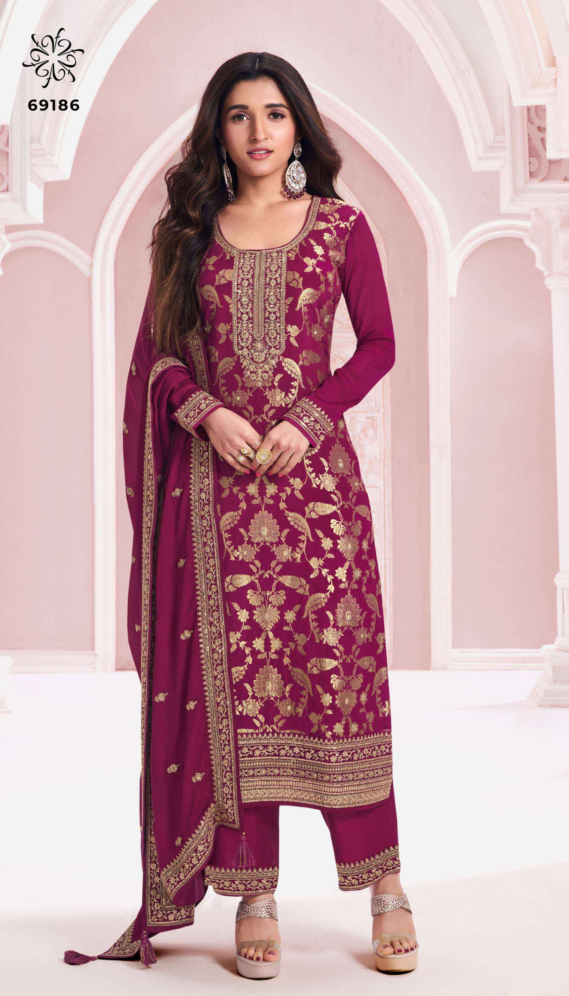 Vinay Kuleesh Nidhi Chinon Jacquard Dress Material 6 pcs Catalogue