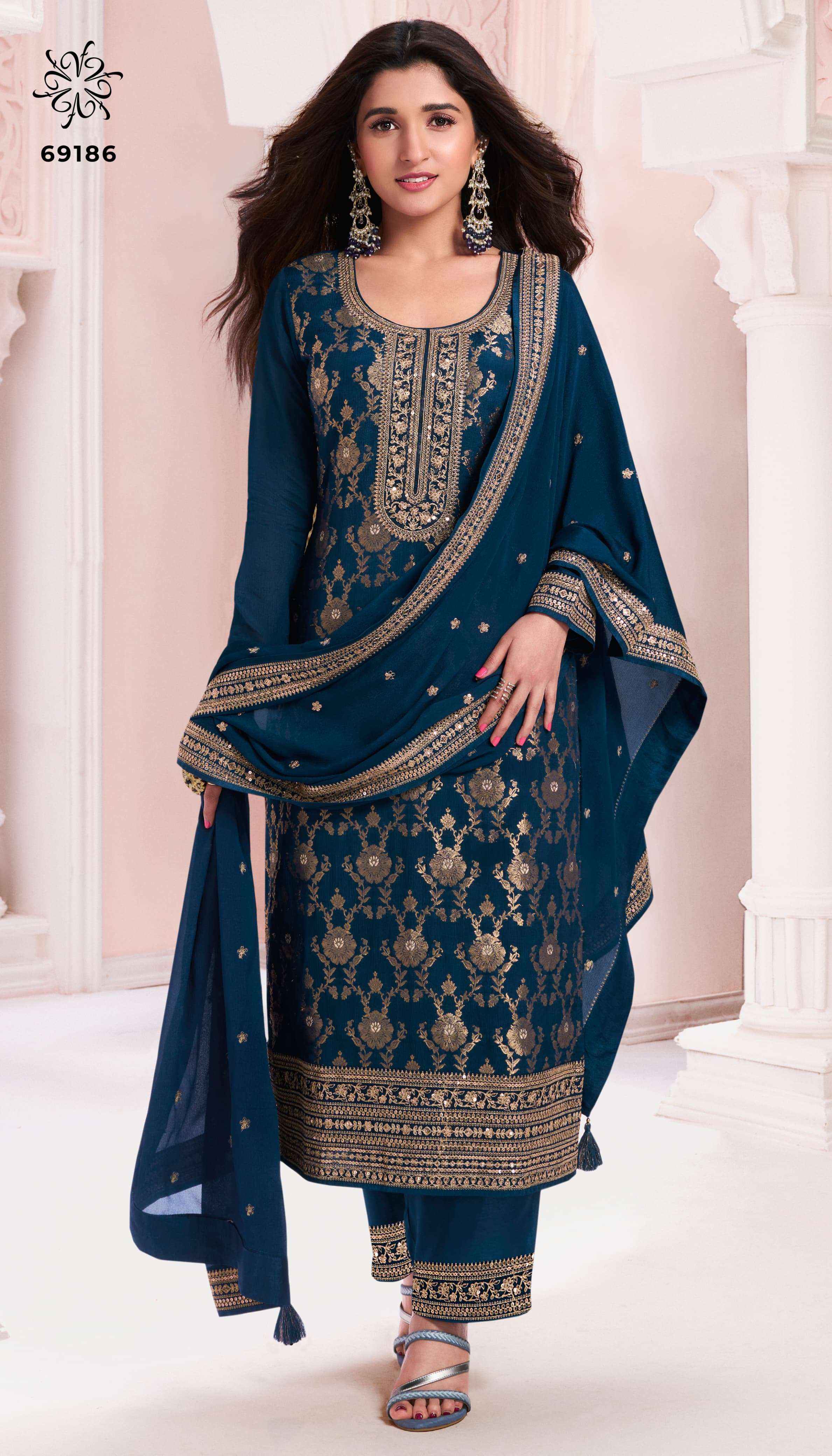 Vinay Kuleesh Nidhi Chinon Jacquard Dress Material 6 pcs Catalogue