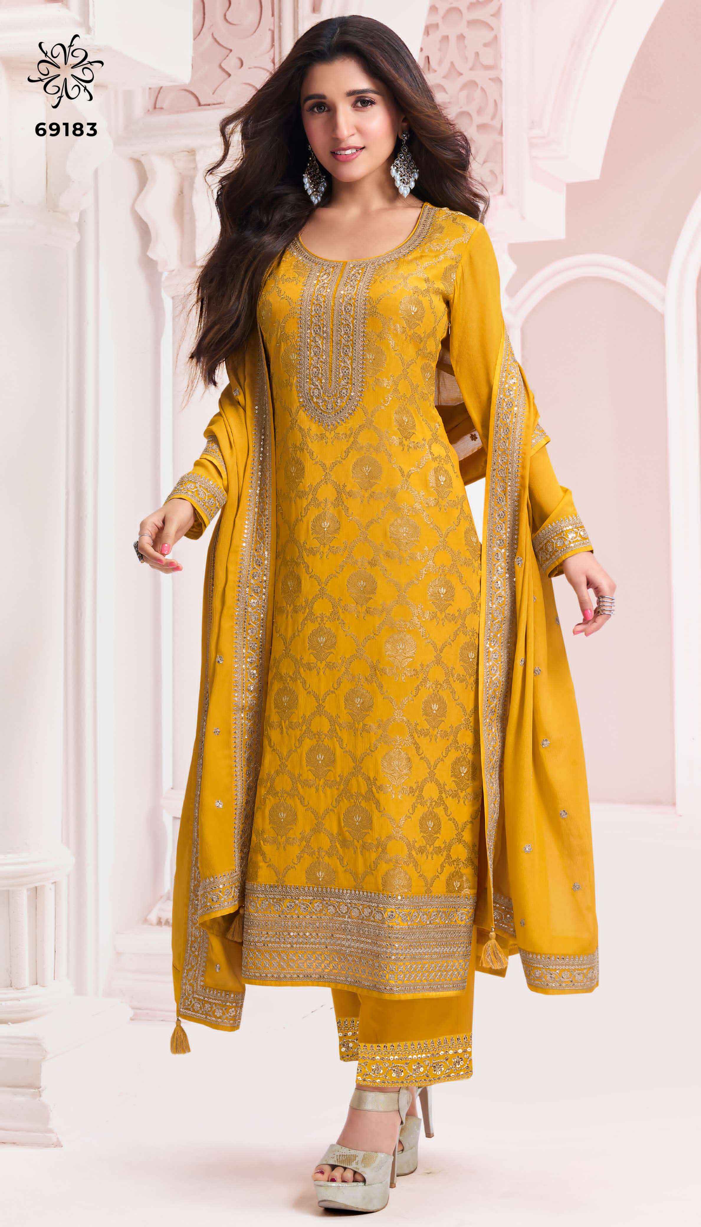Vinay Kuleesh Nidhi Chinon Jacquard Dress Material 6 pcs Catalogue