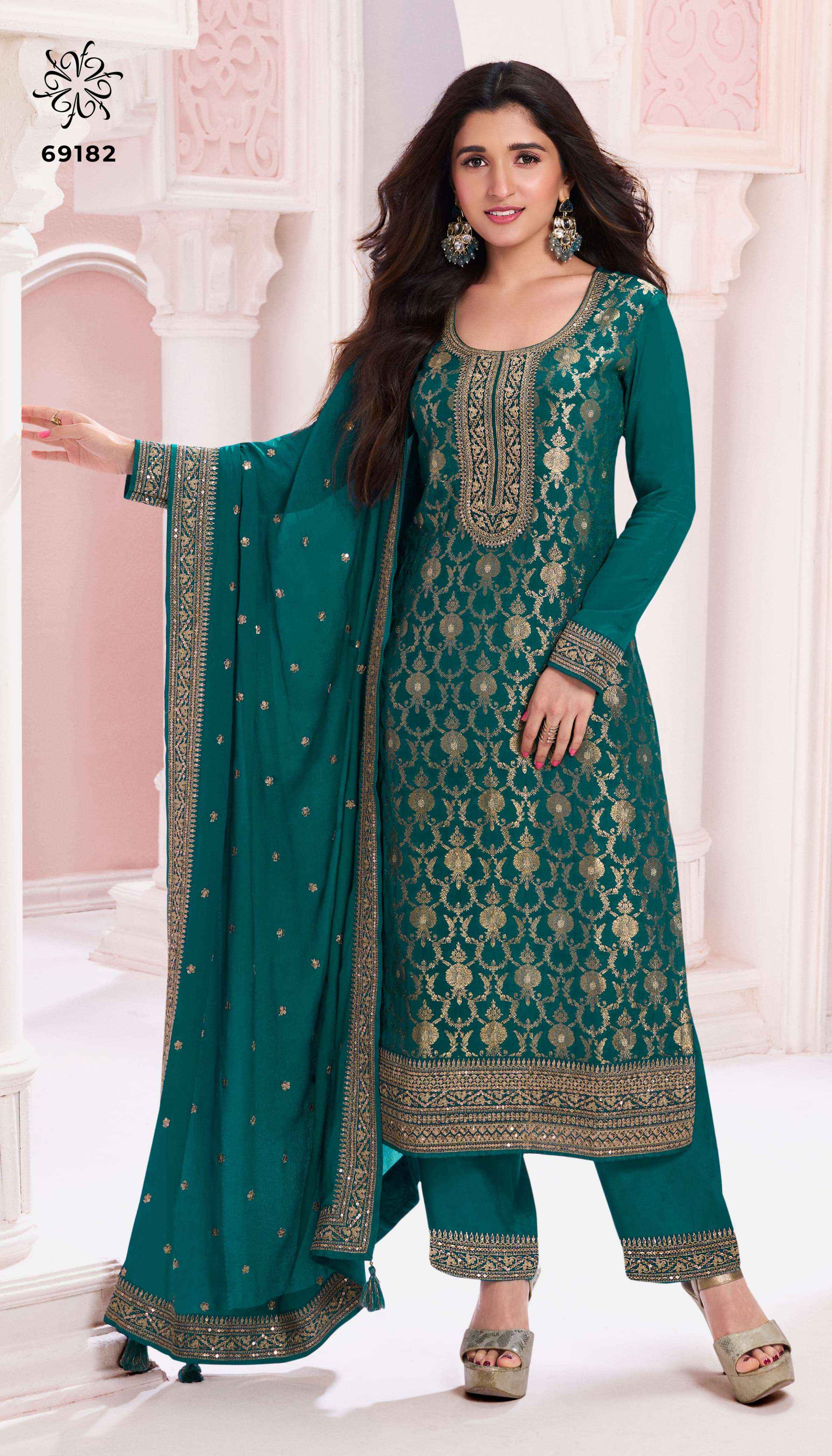 Vinay Kuleesh Nidhi Chinon Jacquard Dress Material 6 pcs Catalogue