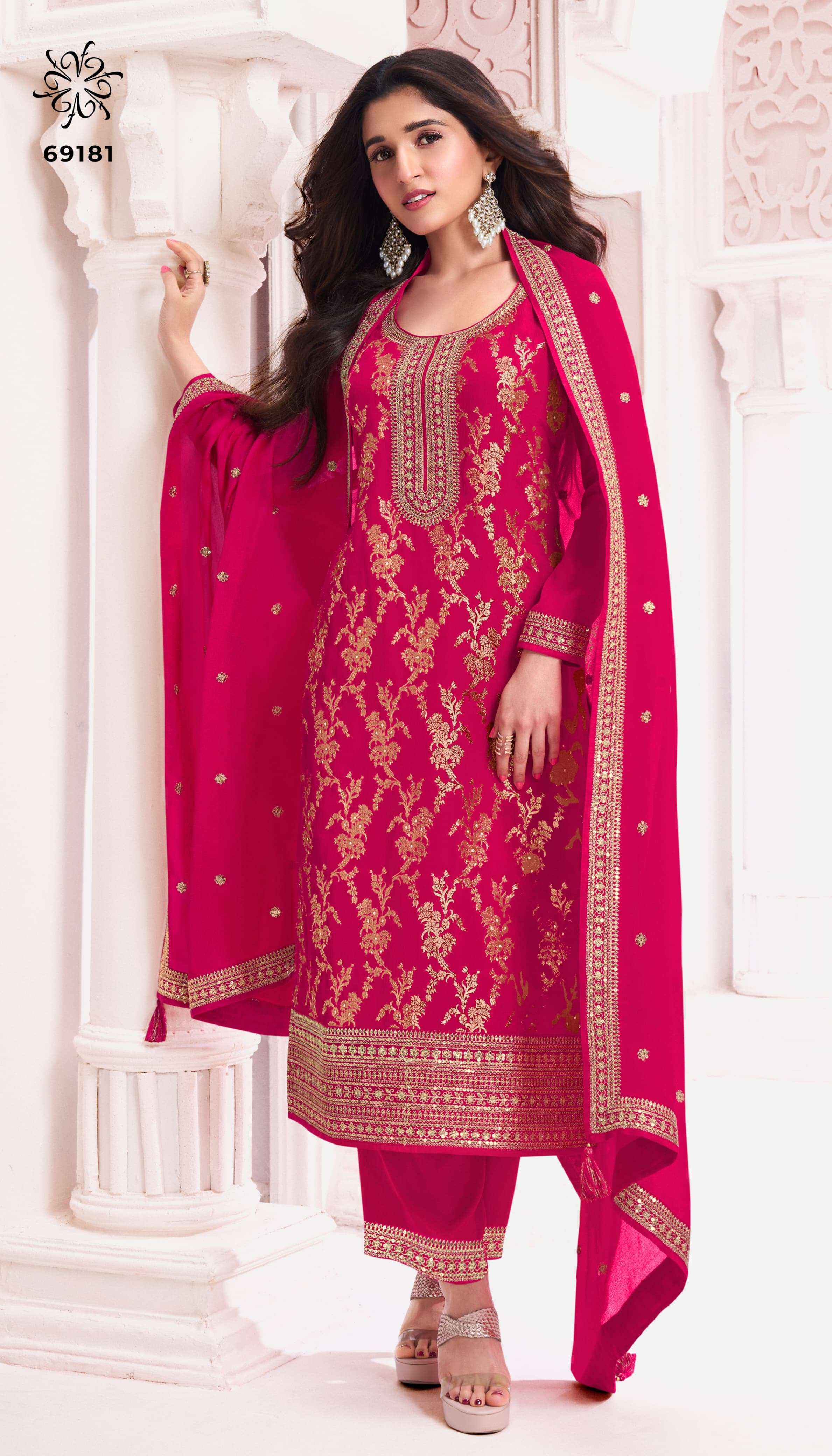 Vinay Kuleesh Nidhi Chinon Jacquard Dress Material 6 pcs Catalogue