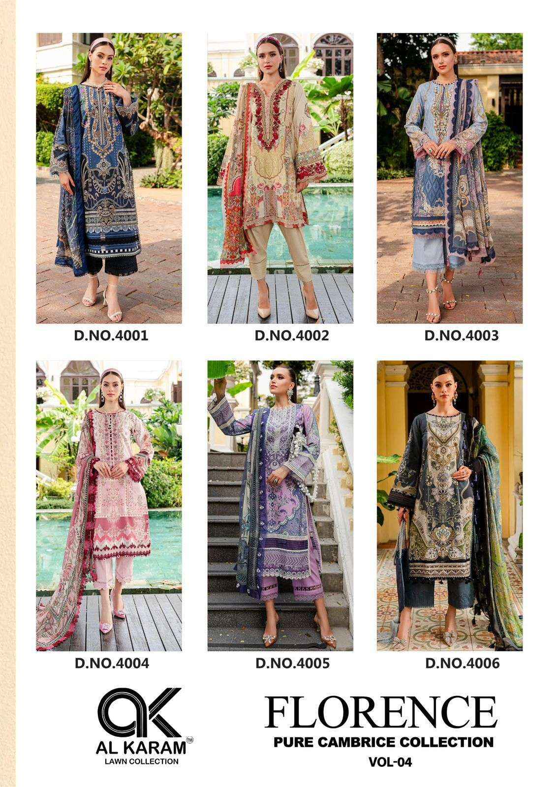 Al Karam Florence Vol 4 Cambric Cotton Dress Material 6 pcs Catalogue