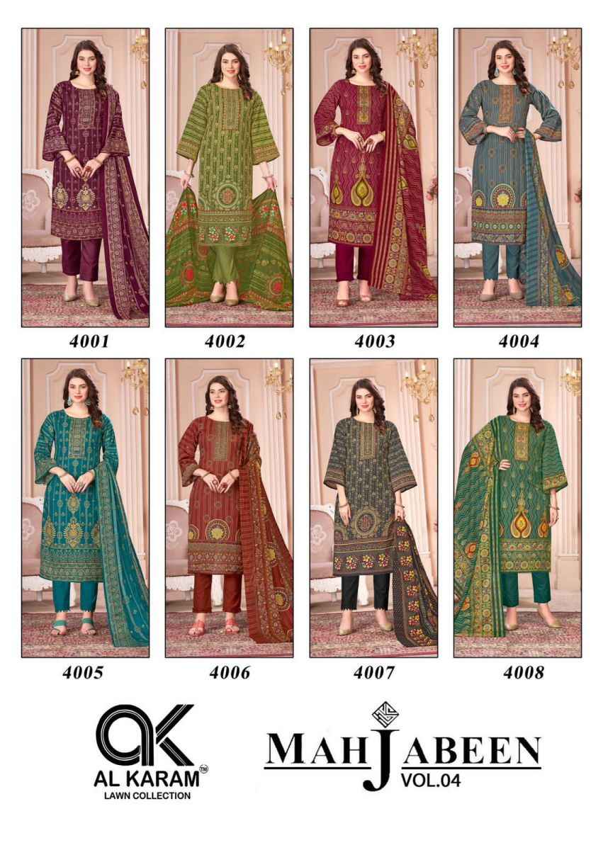 Al Karam Mahjabeen Vol 4 Cotton Dress Material 8 pcs Catalogue