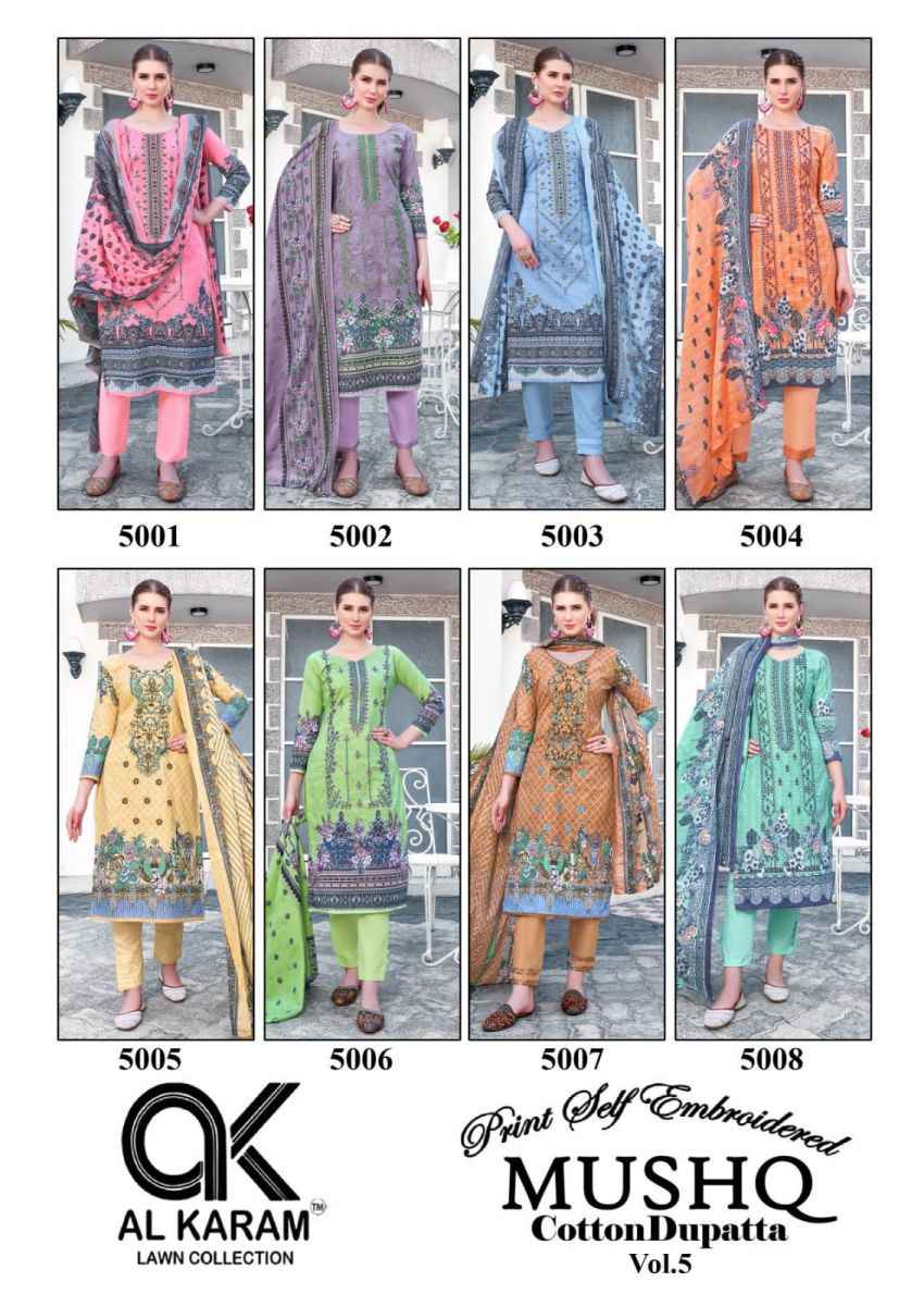 AL Karam Mushq Cotton Dupatta Vol 5 Cotton Dress Material 8 pcs Catalogue