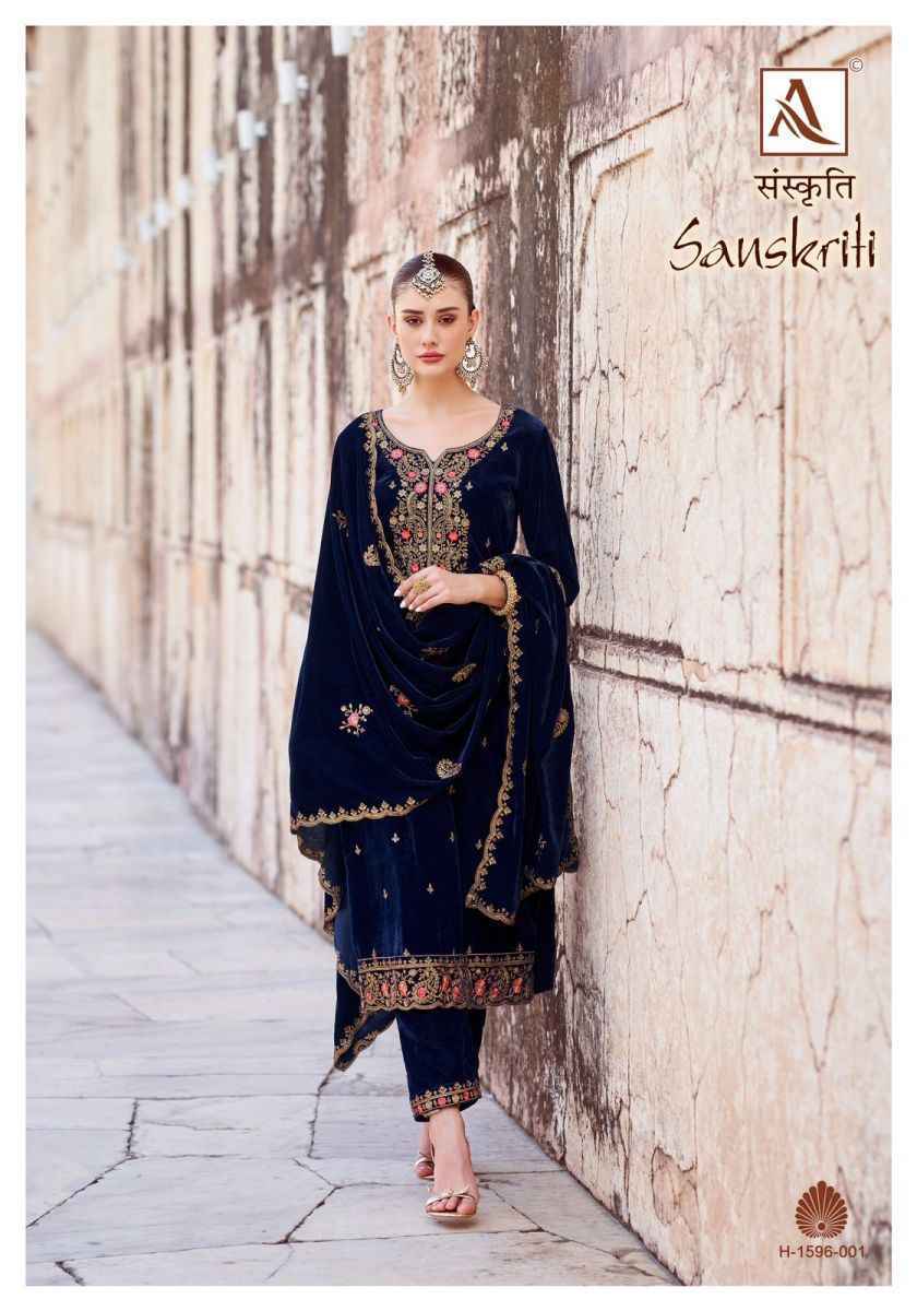Alok Sanskriti Velvet Embroidery Dress Material 4 pcs Catalogue