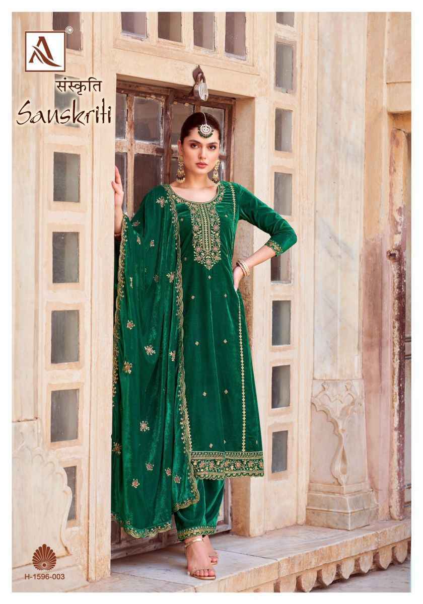 Alok Sanskriti Velvet Embroidery Dress Material 4 pcs Catalogue