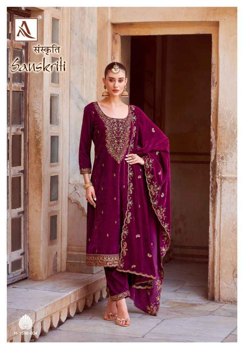 Alok Sanskriti Velvet Embroidery Dress Material 4 pcs Catalogue