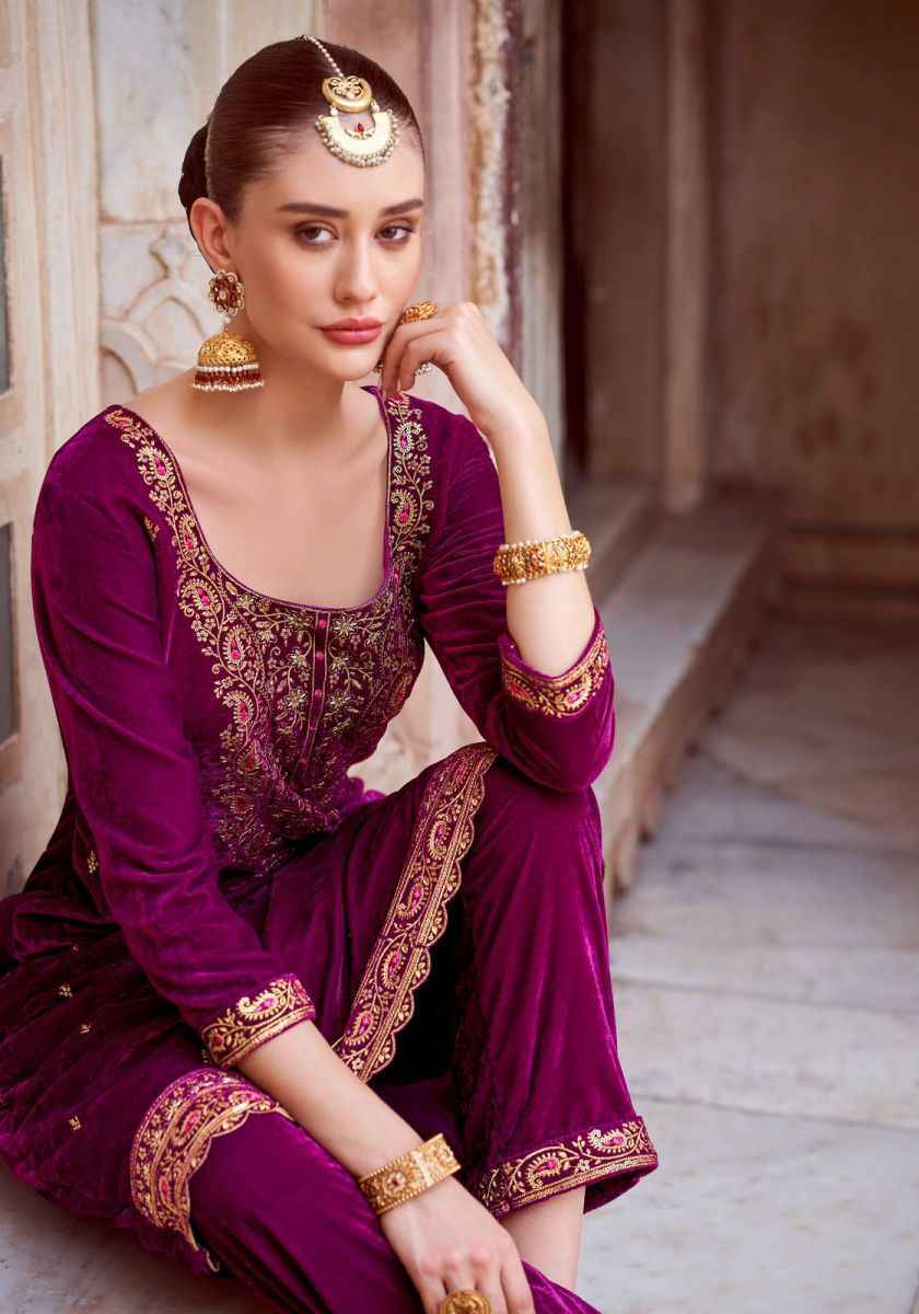Alok Sanskriti Velvet Embroidery Dress Material 4 pcs Catalogue