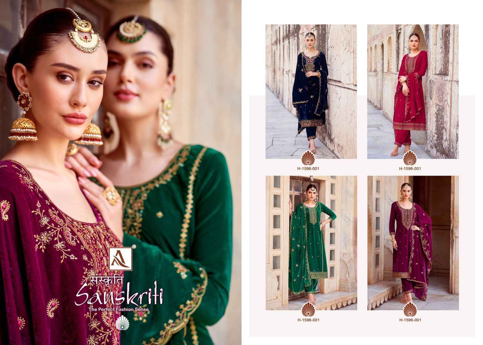Alok Sanskriti Velvet Embroidery Dress Material 4 pcs Catalogue