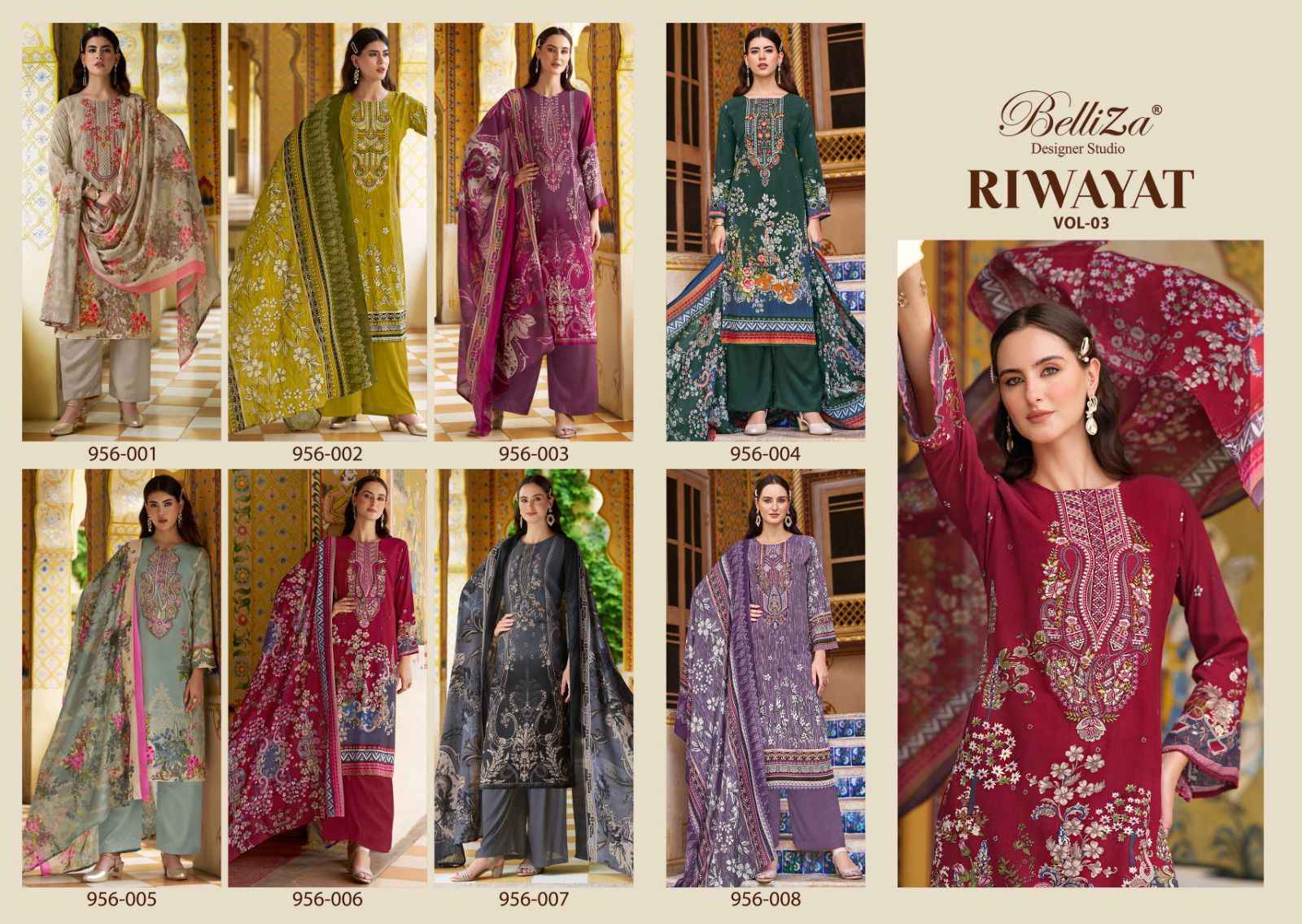 Belliza Riwayat Vol 3 Viscose Rayon Dress Material 8 pcs Catalogue