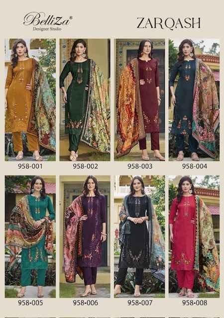 Belliza Zarqash Jam Dress Material 8 pcs Catalogue