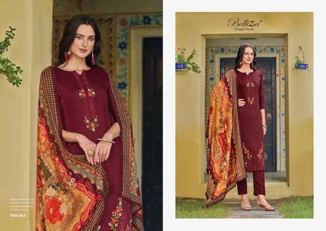 Belliza Zarqash Jam Dress Material 8 pcs Catalogue