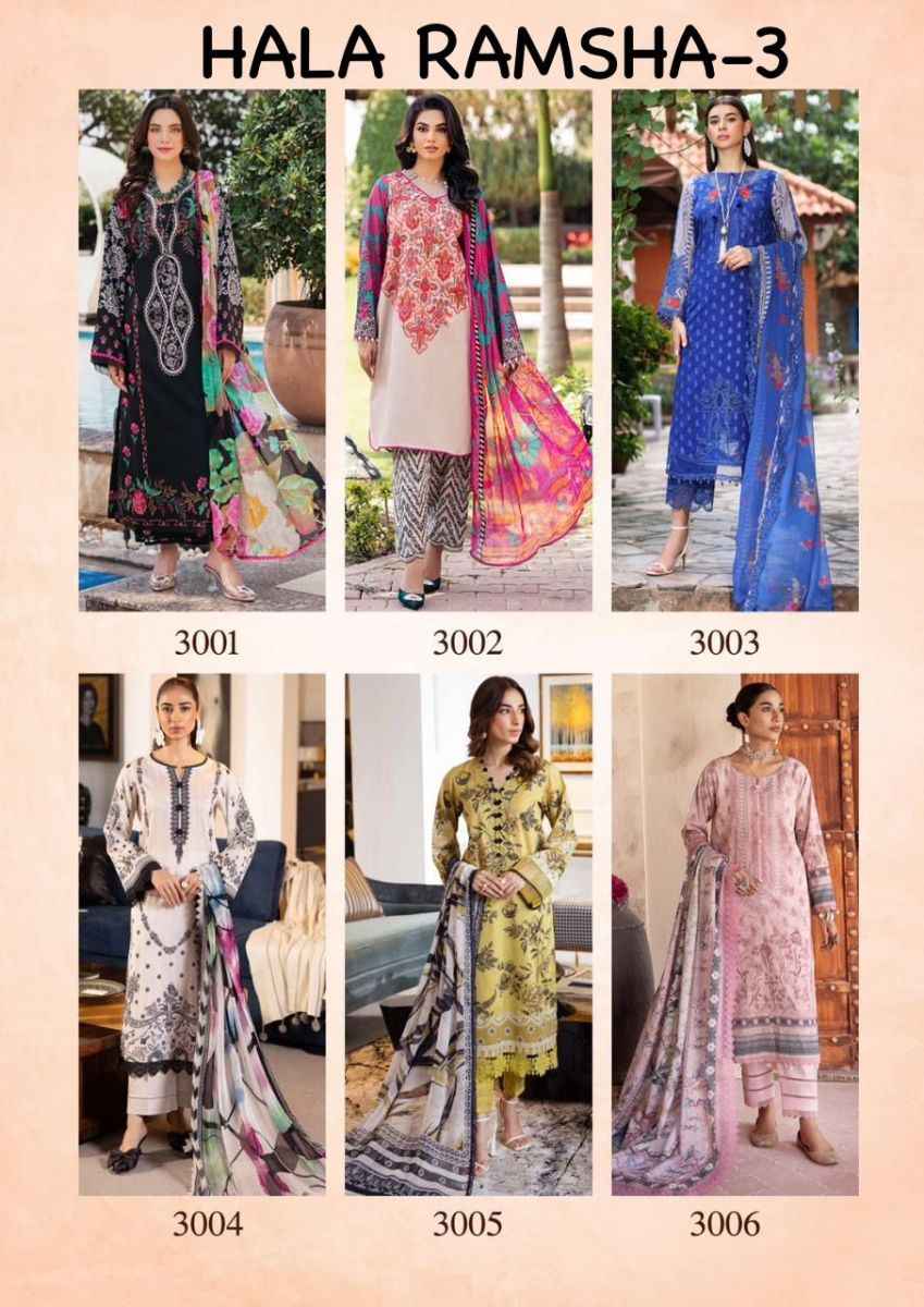 Hala Ramsha Vol-3 Cotton Dress Material 6 pc Cataloge