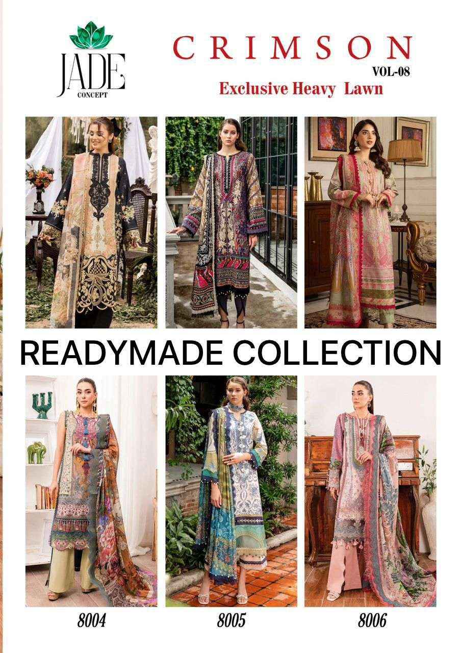 Jade Crimson Exclusive Heavy Lawn Collection Vol 8 Readymade Cotton Dress 6 pc Cataloge