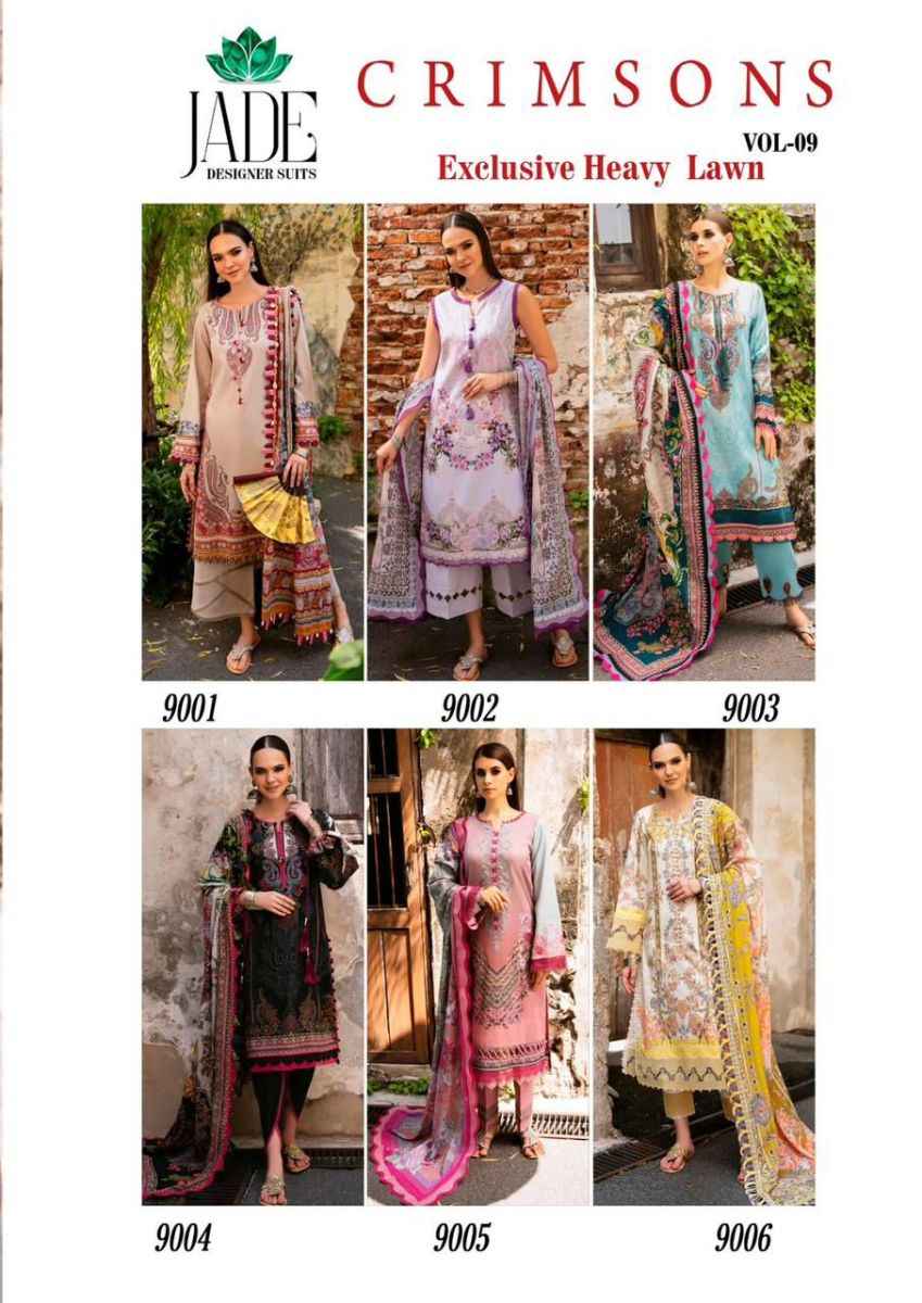 Jade Crimson Exclusive Heavy Lawn Collection Vol 9 Cotton Dress Material 6 pc Cataloge