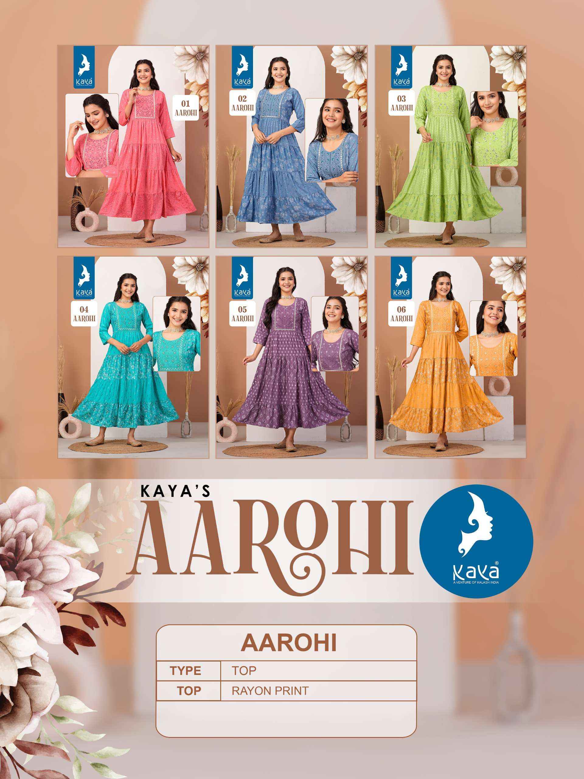 Kaya Aarohi Rayon Kurti 6 pcs Catalogue
