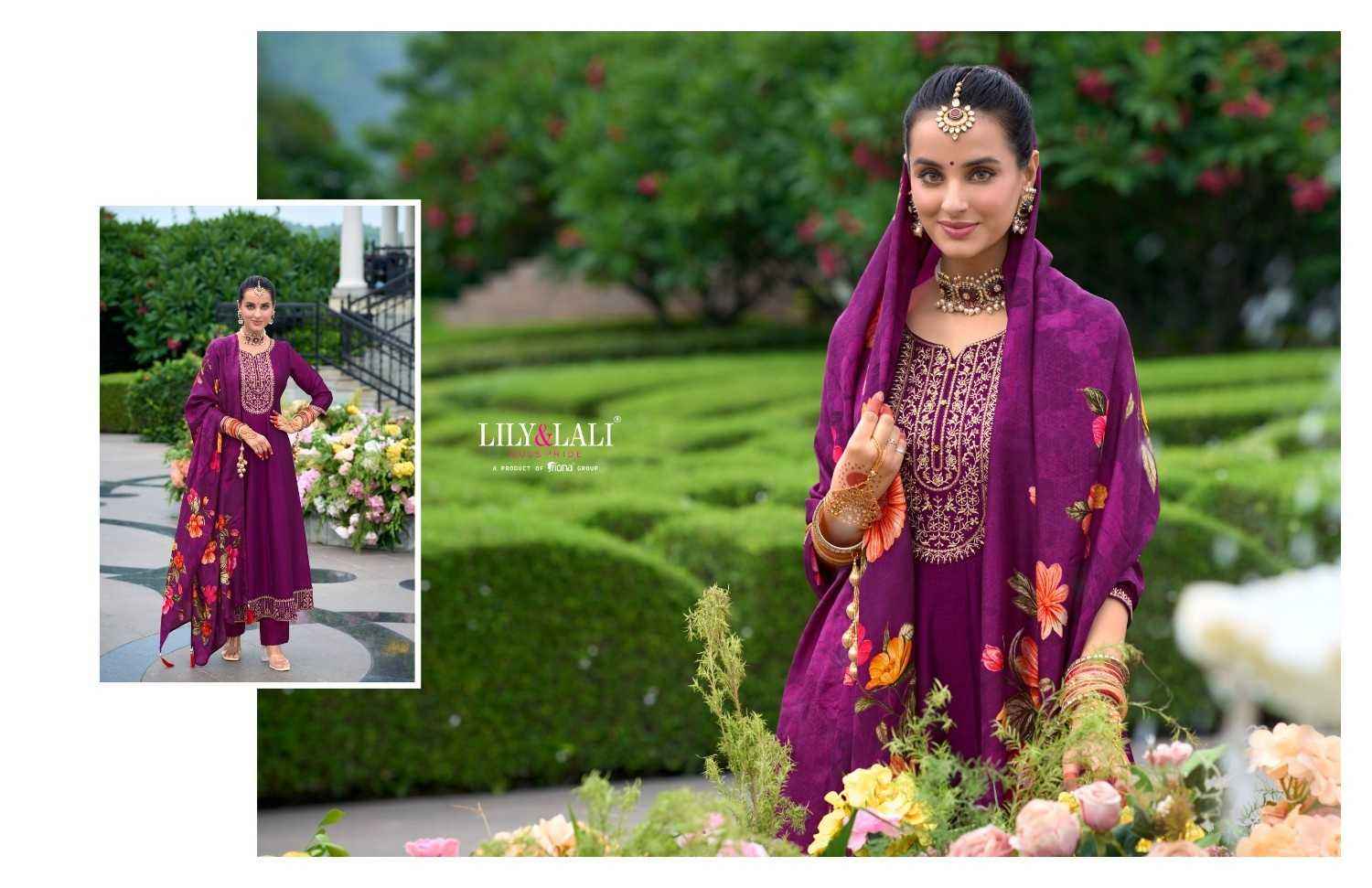 Lily & Lali Karwa Anarkali Readymade Vichitra Silk Dress 6 pcs Catalogue