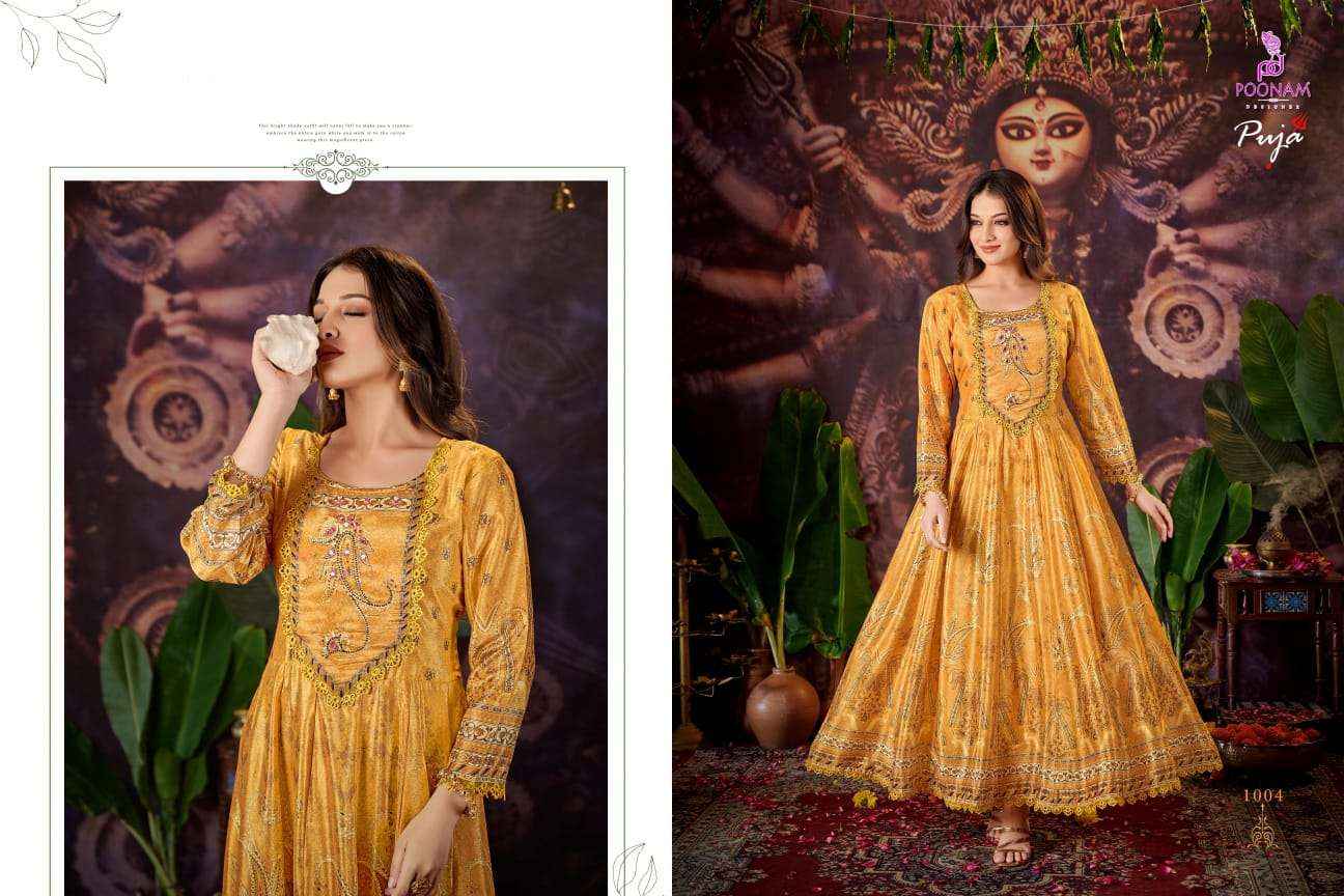 Poonam Designer Puja Crepe Gown 6 pcs Catalogue