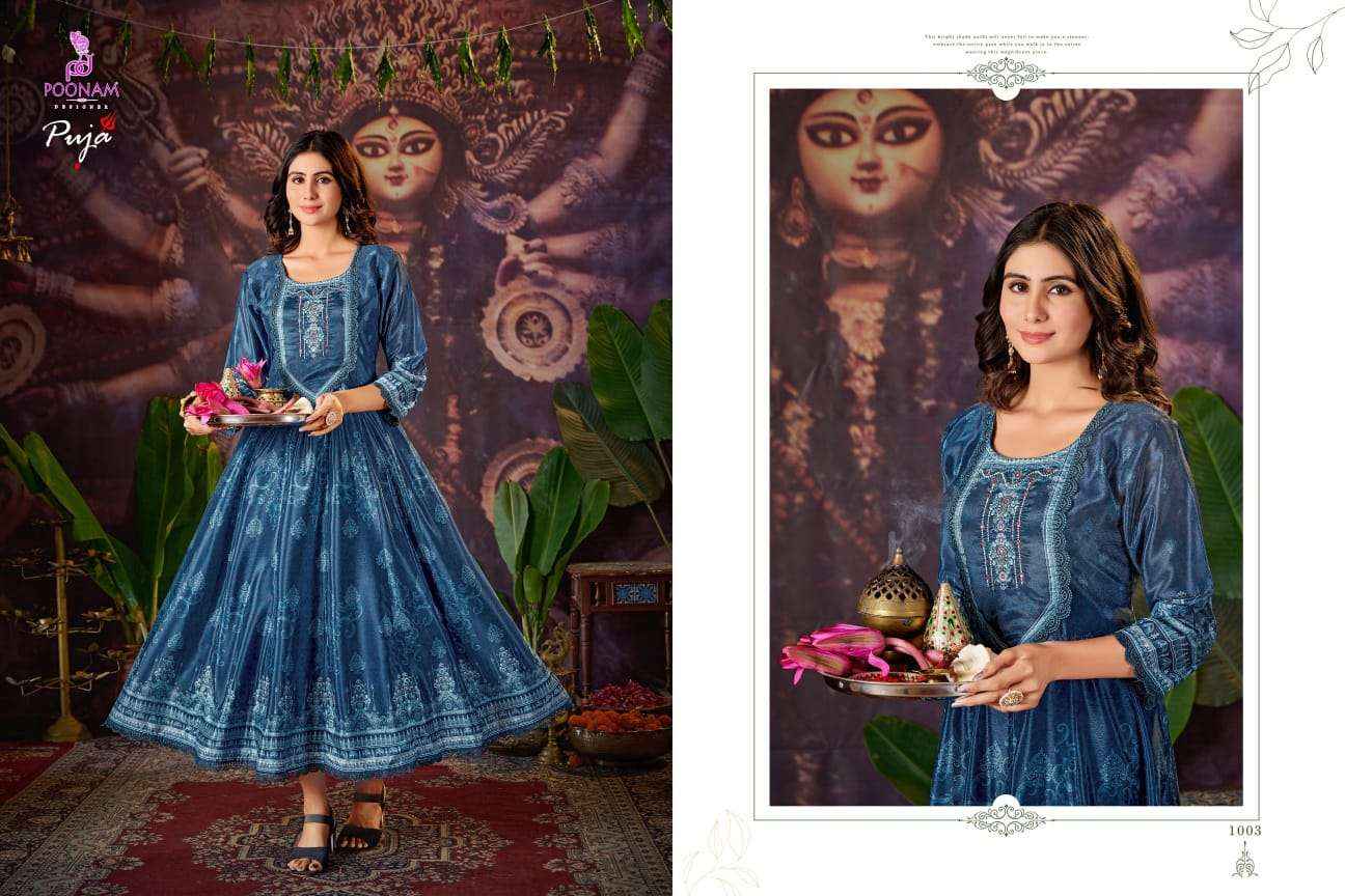 Poonam Designer Puja Crepe Gown 6 pcs Catalogue