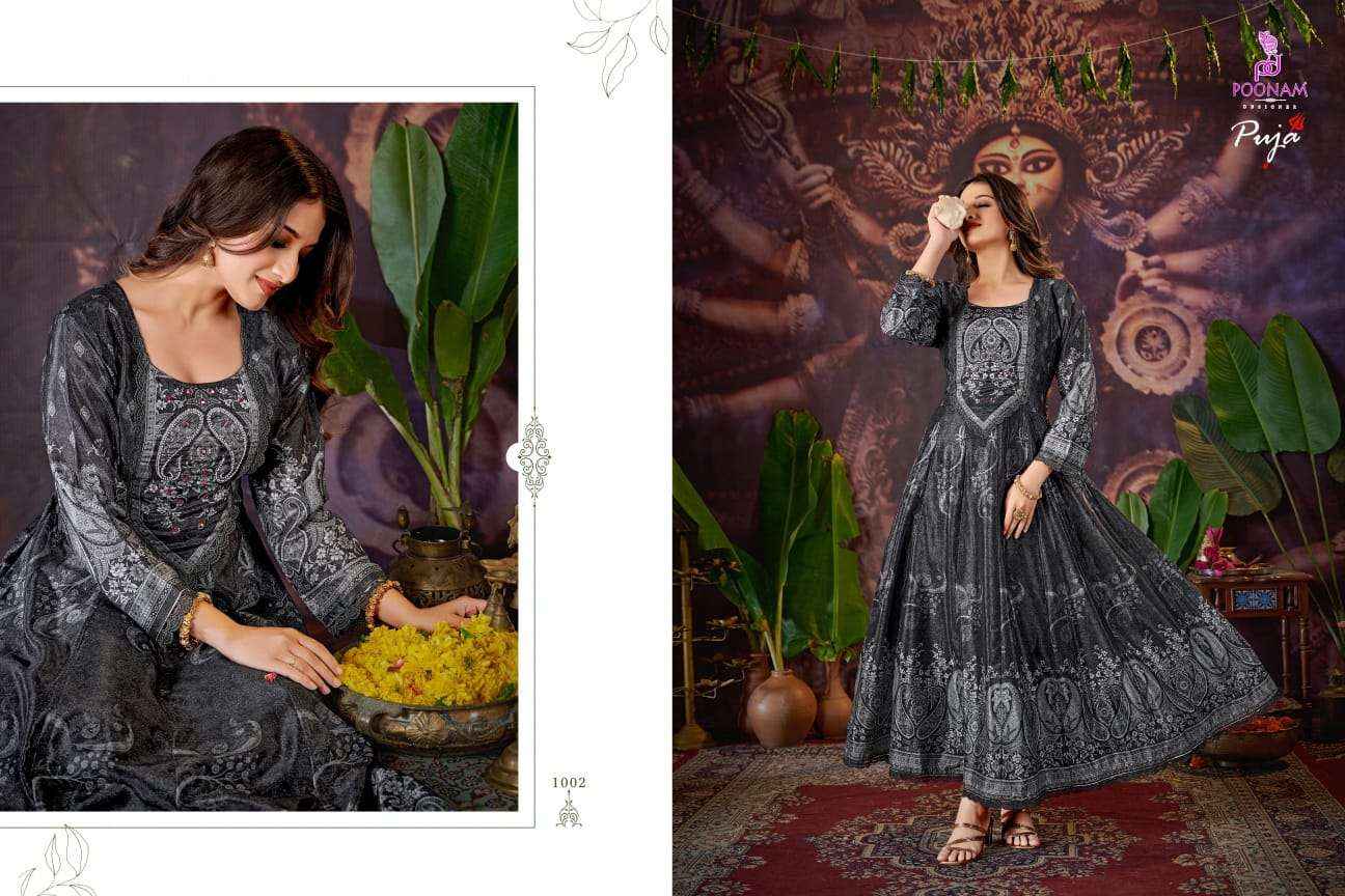 Poonam Designer Puja Crepe Gown 6 pcs Catalogue