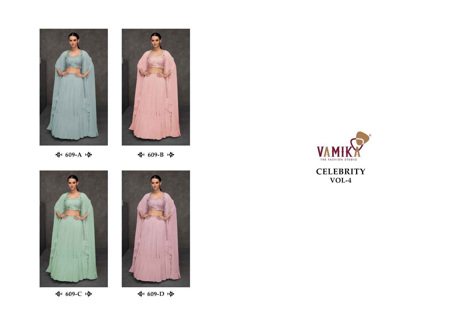 Vamika Celebrity Vol 4 Silk Lehenga Choli With Koti 4 pcs Catalogue