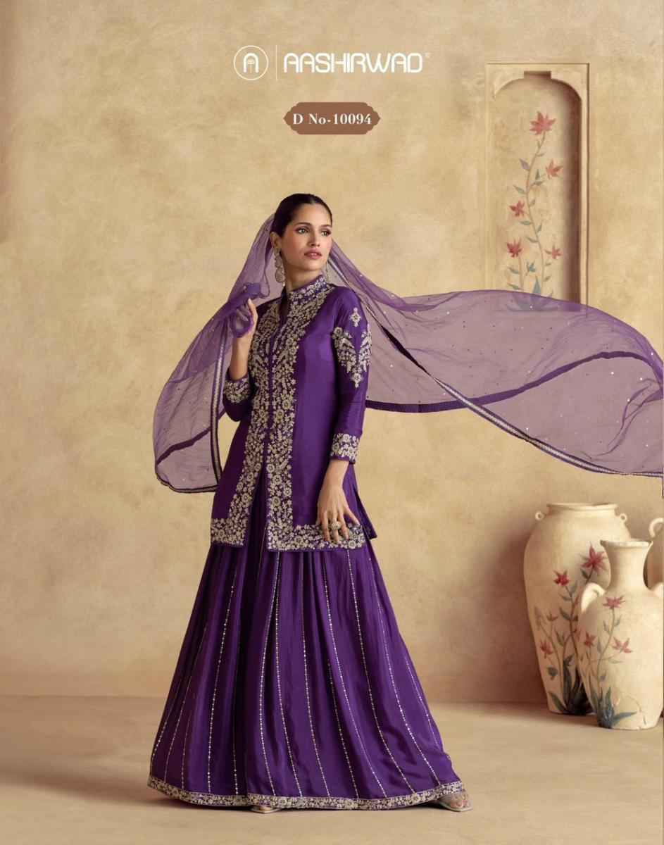 Aashirwad Creation Chakori Readymade Chinon Silk Dress 4 pc Cataloge