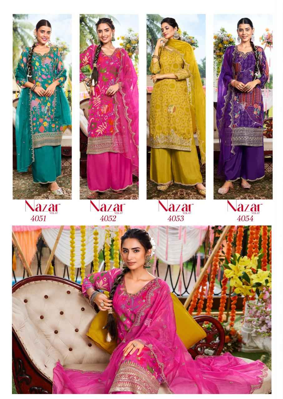 Anju Fabrics Nazar Vol 7 Organza Kurti Combo 6 pcs Catalogue
