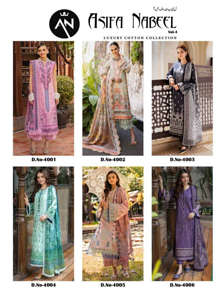 Asifa Nabeel Vol 4 Cotton Dress Material 6 pcs Catalogue